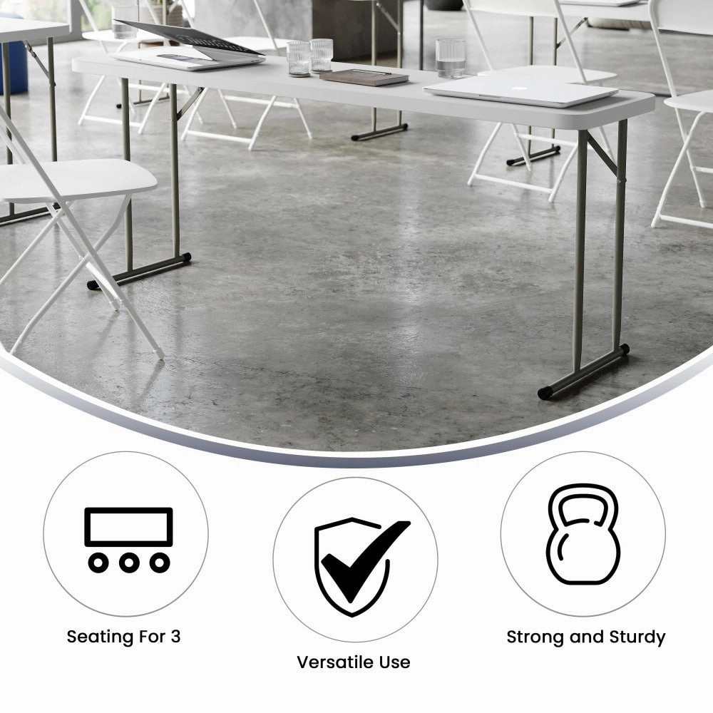 6-Foot Rectangular Granite White Plastic Folding Training Table