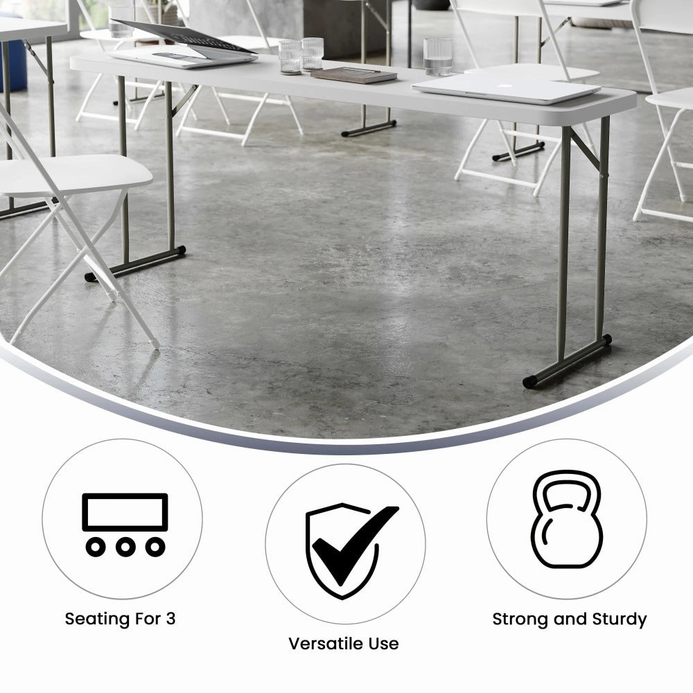 6-Foot Rectangular Granite White Plastic Folding Training Table