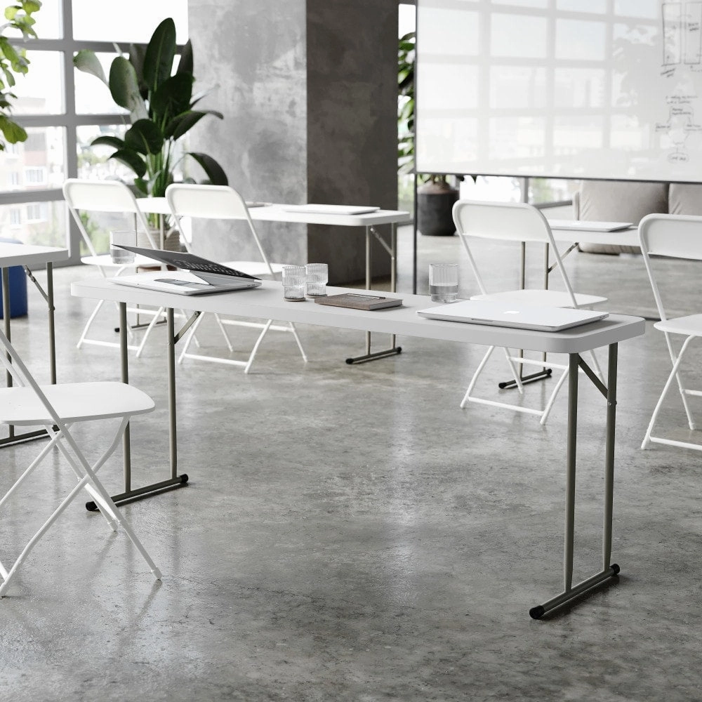 6-Foot Rectangular Granite White Plastic Folding Training Table