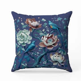 Botanical Bird Ensemble Faux Suede Reversible Throw Pillow Blue and Red