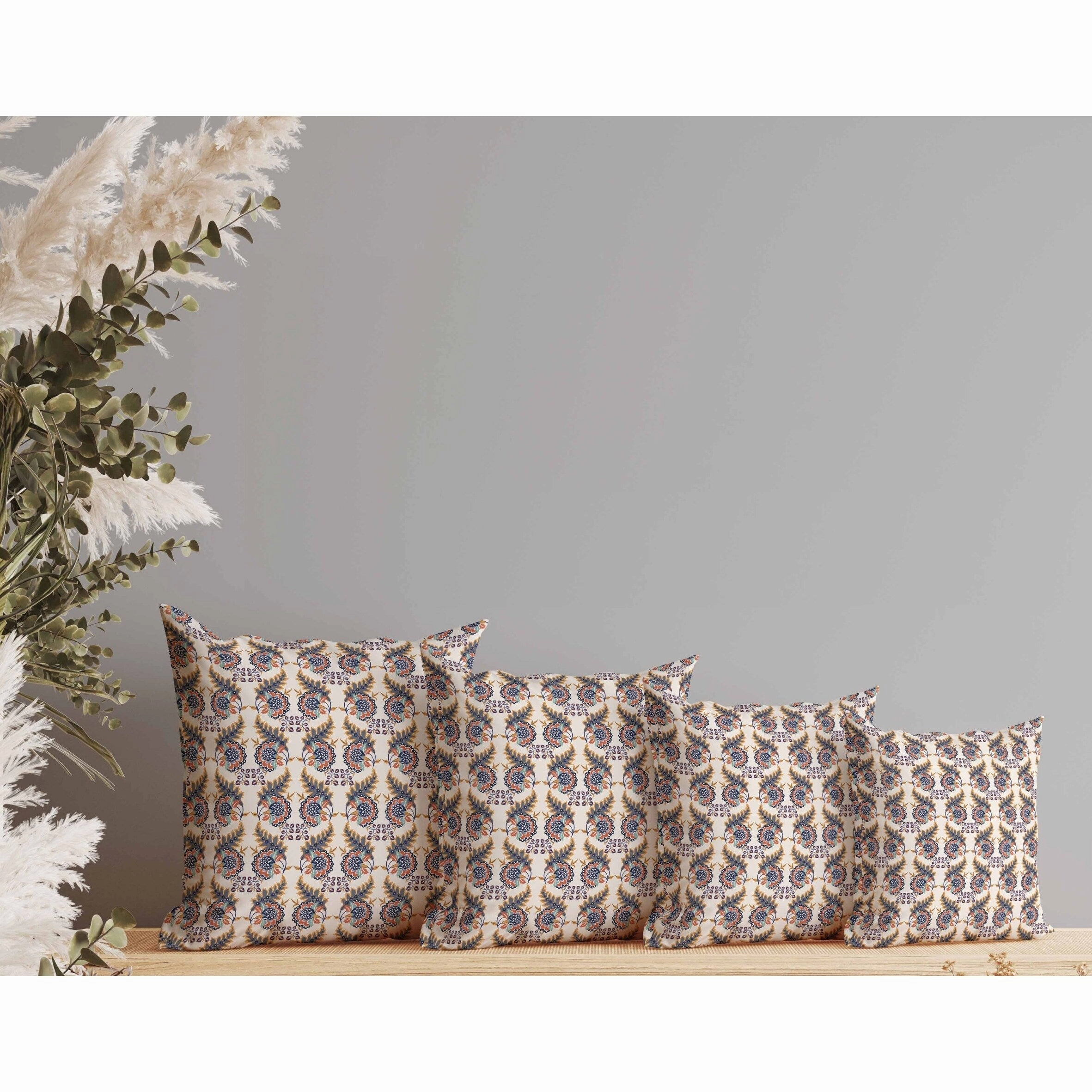 Botanical Bouquet Faux Suede Reversible Throw Pillow Orange and Gray