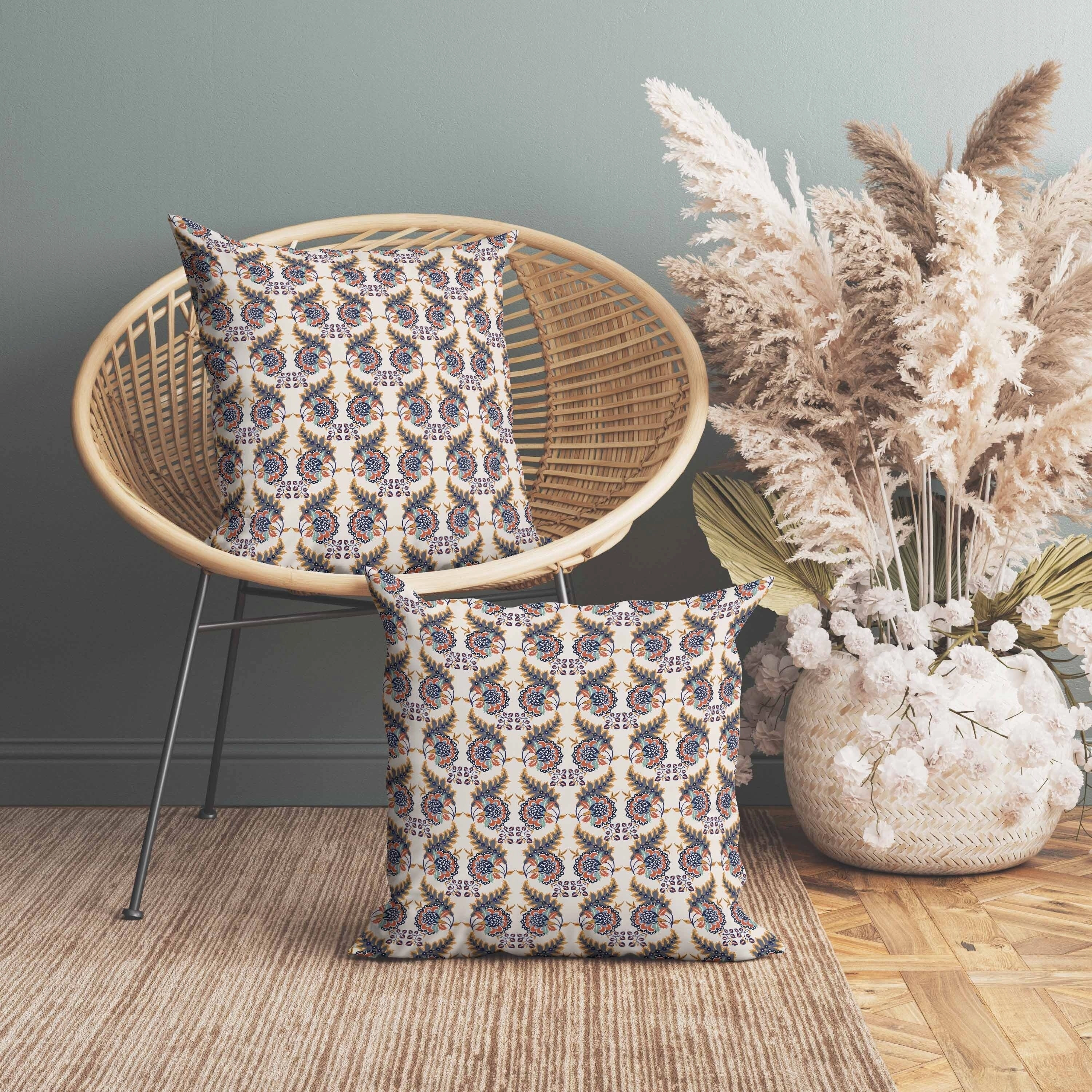 Botanical Bouquet Faux Suede Reversible Throw Pillow Orange and Gray