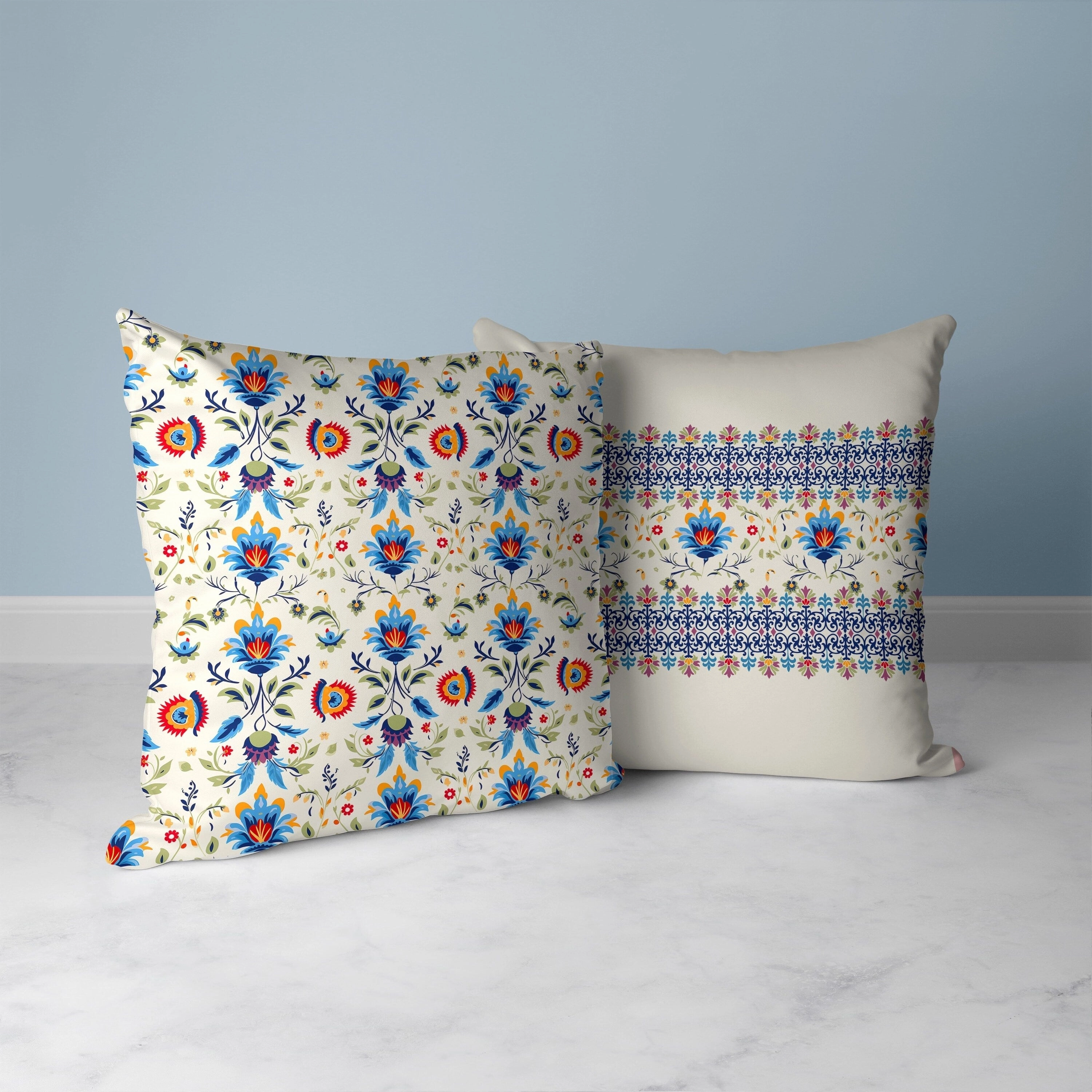 Breezy Botanicals Faux Suede Reversible Throw Pillow Blue and Green