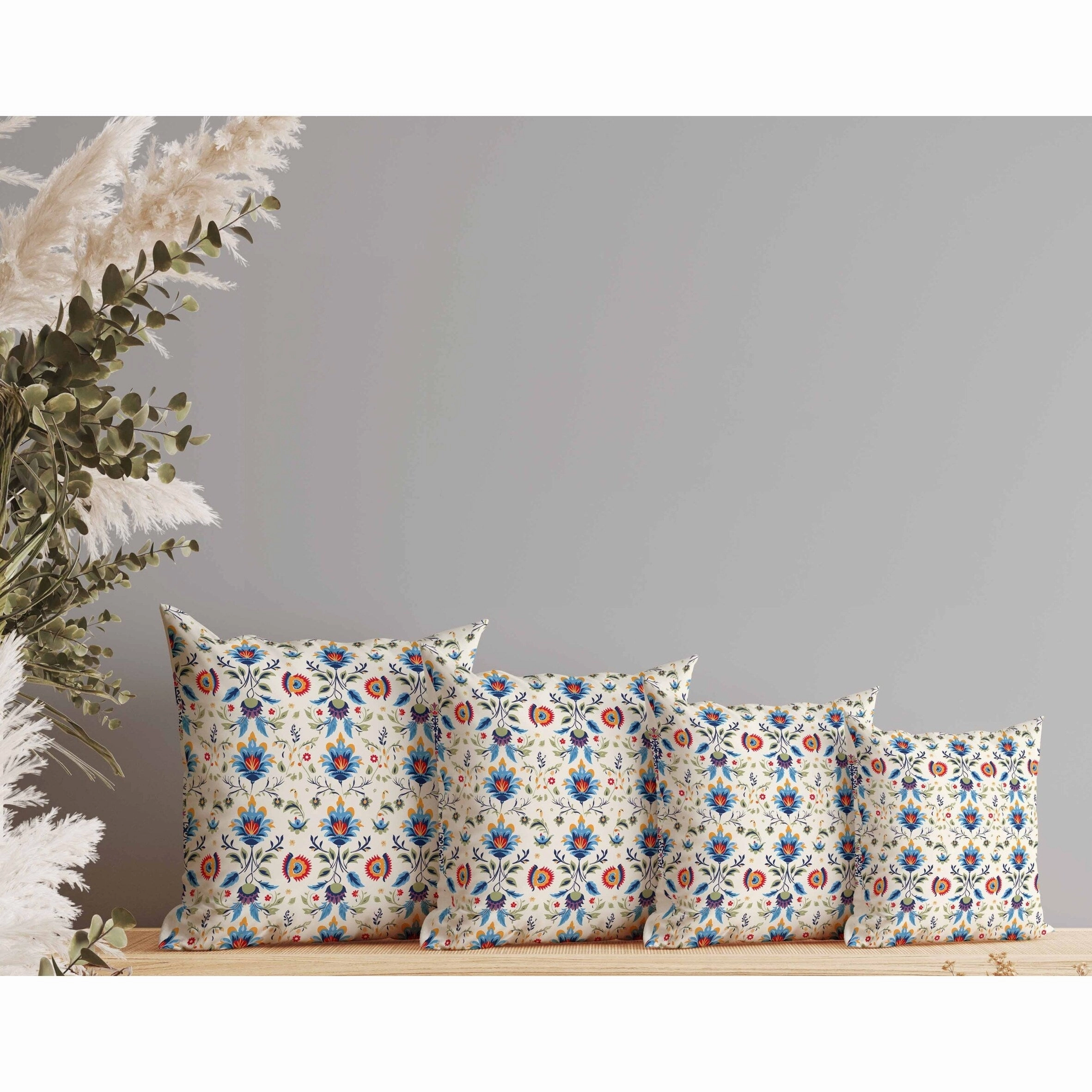 Breezy Botanicals Faux Suede Reversible Throw Pillow Blue and Green