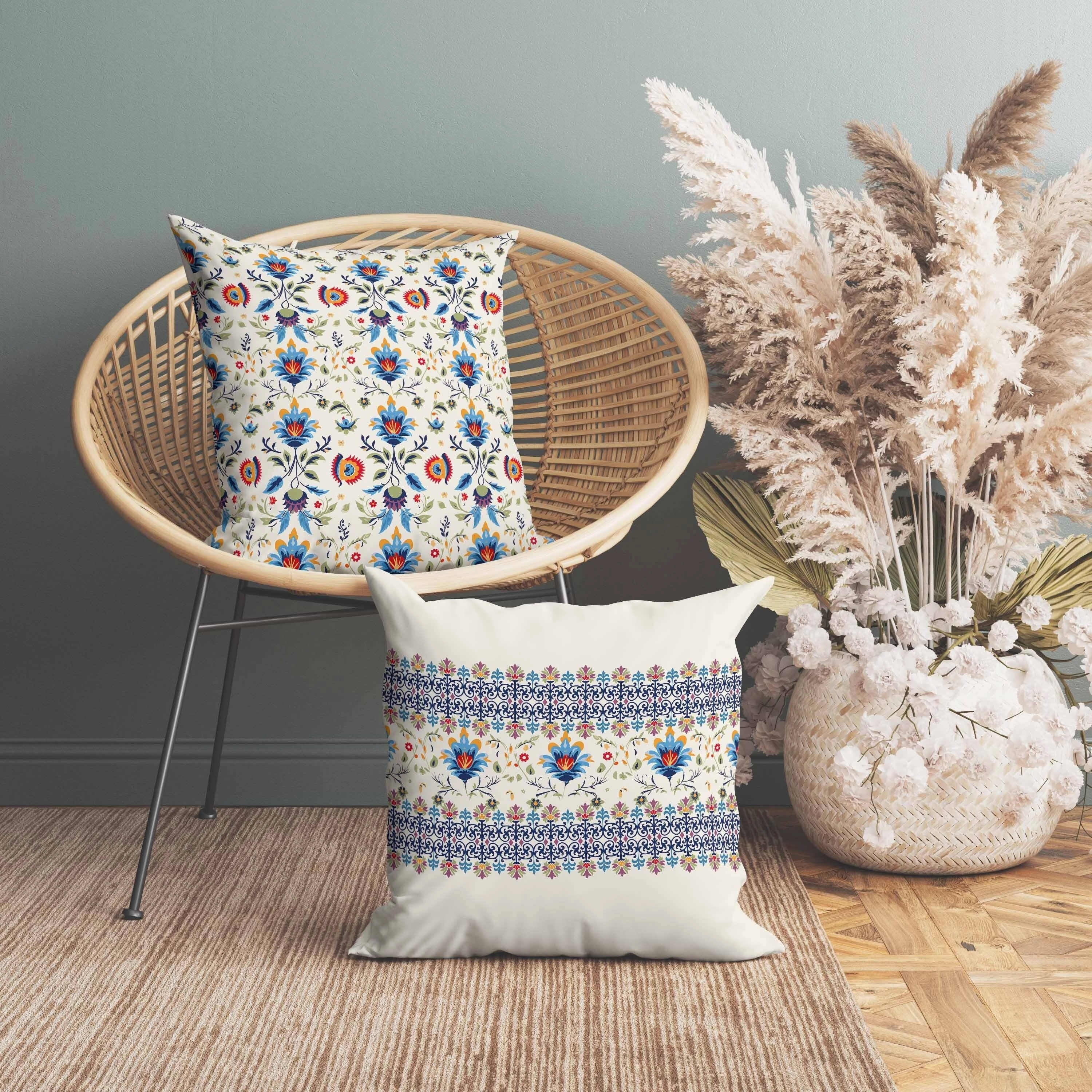 Breezy Botanicals Faux Suede Reversible Throw Pillow Blue and Green