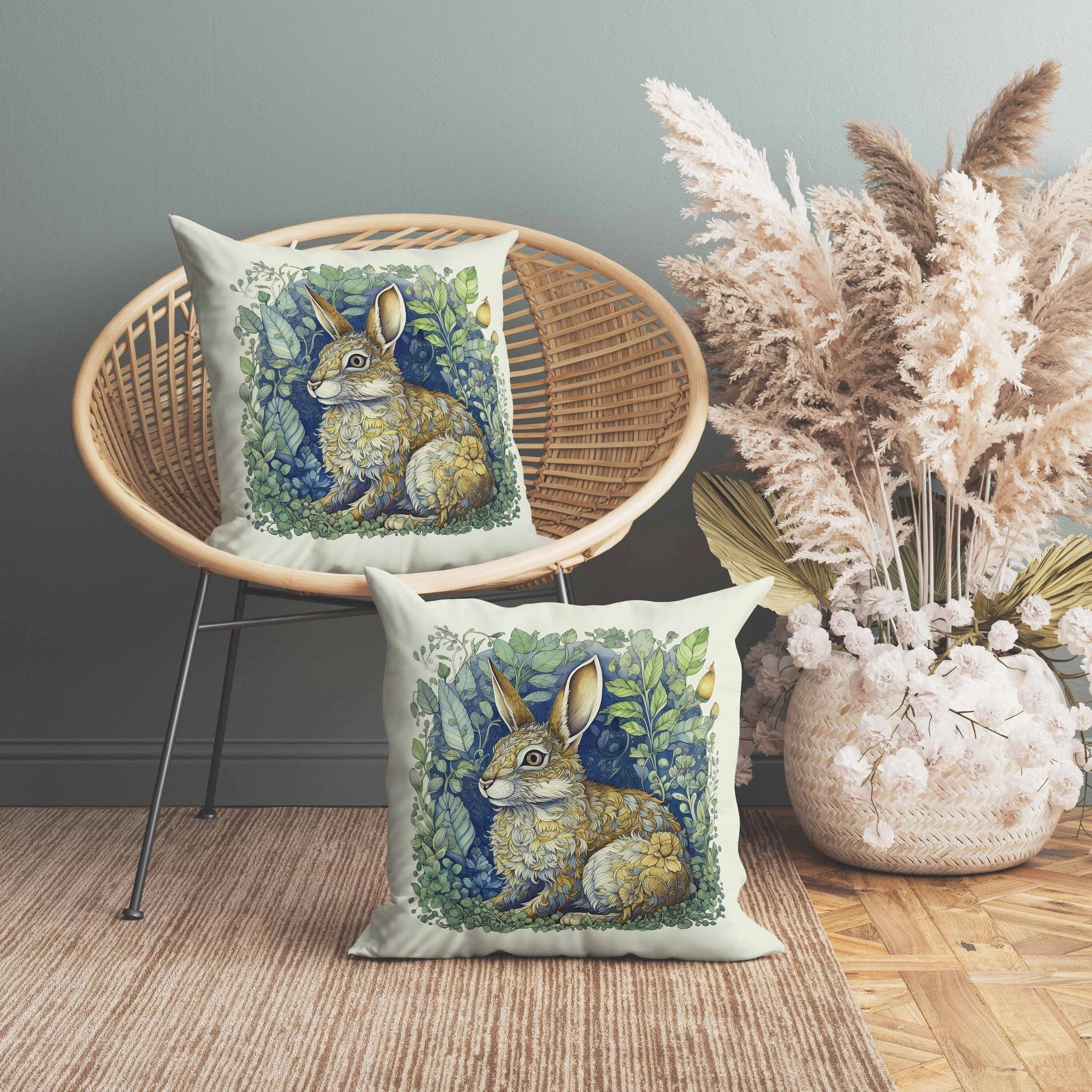 Breezy Bunny Faux Suede Reversible Throw Pillow Green and Gold