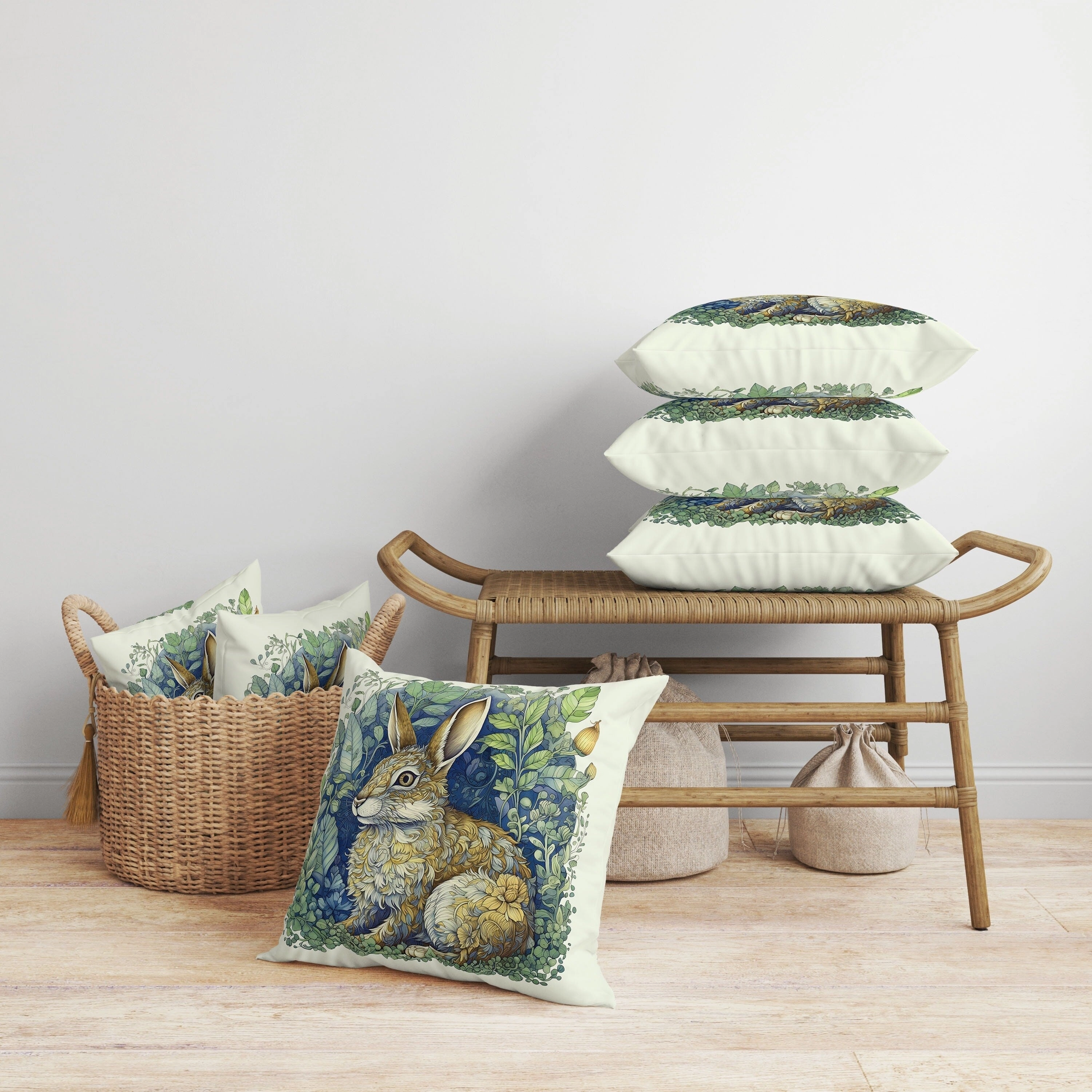 Breezy Bunny Faux Suede Reversible Throw Pillow Green and Gold