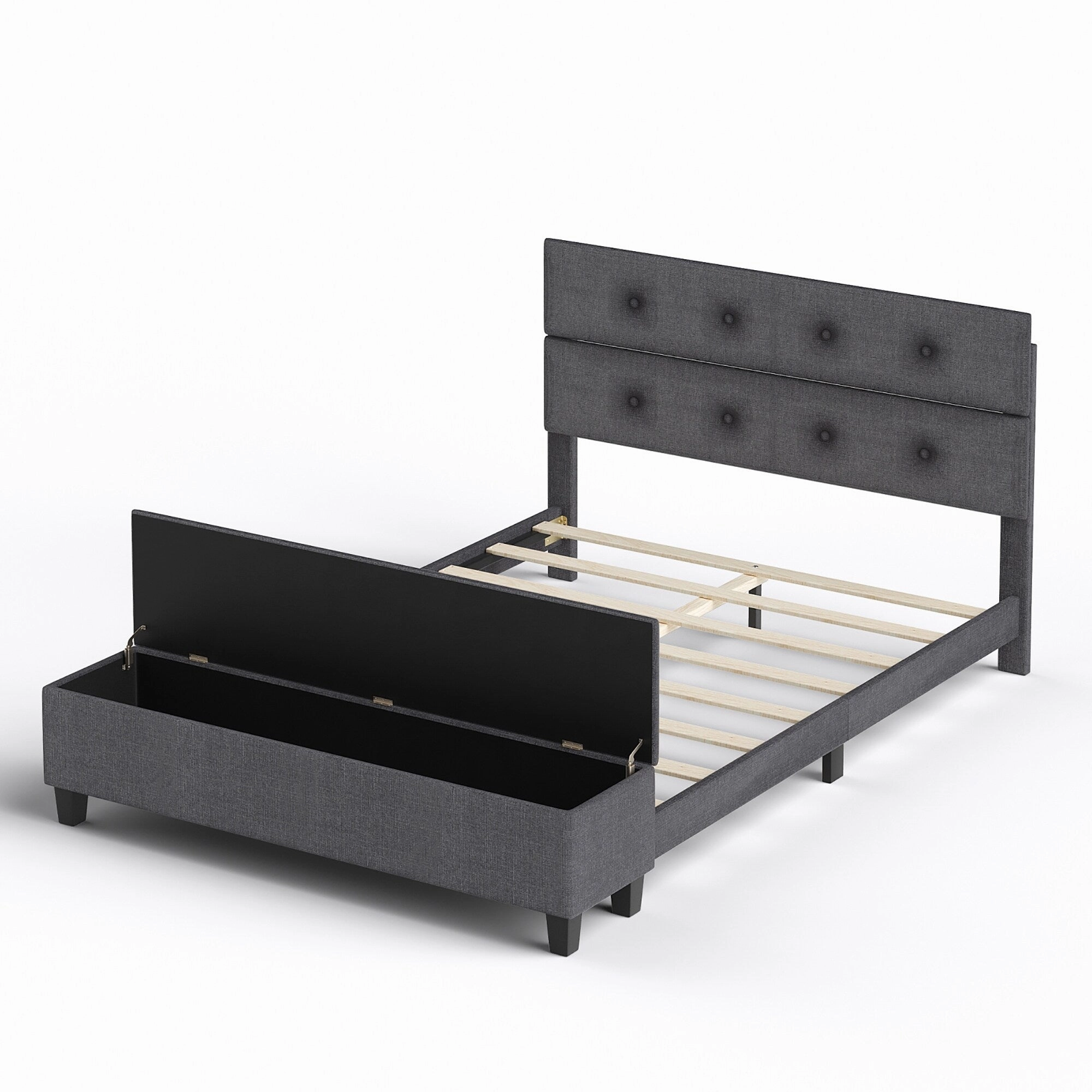 Costway Full Upholstered Bed Frame with Ottoman Storage Linen Button