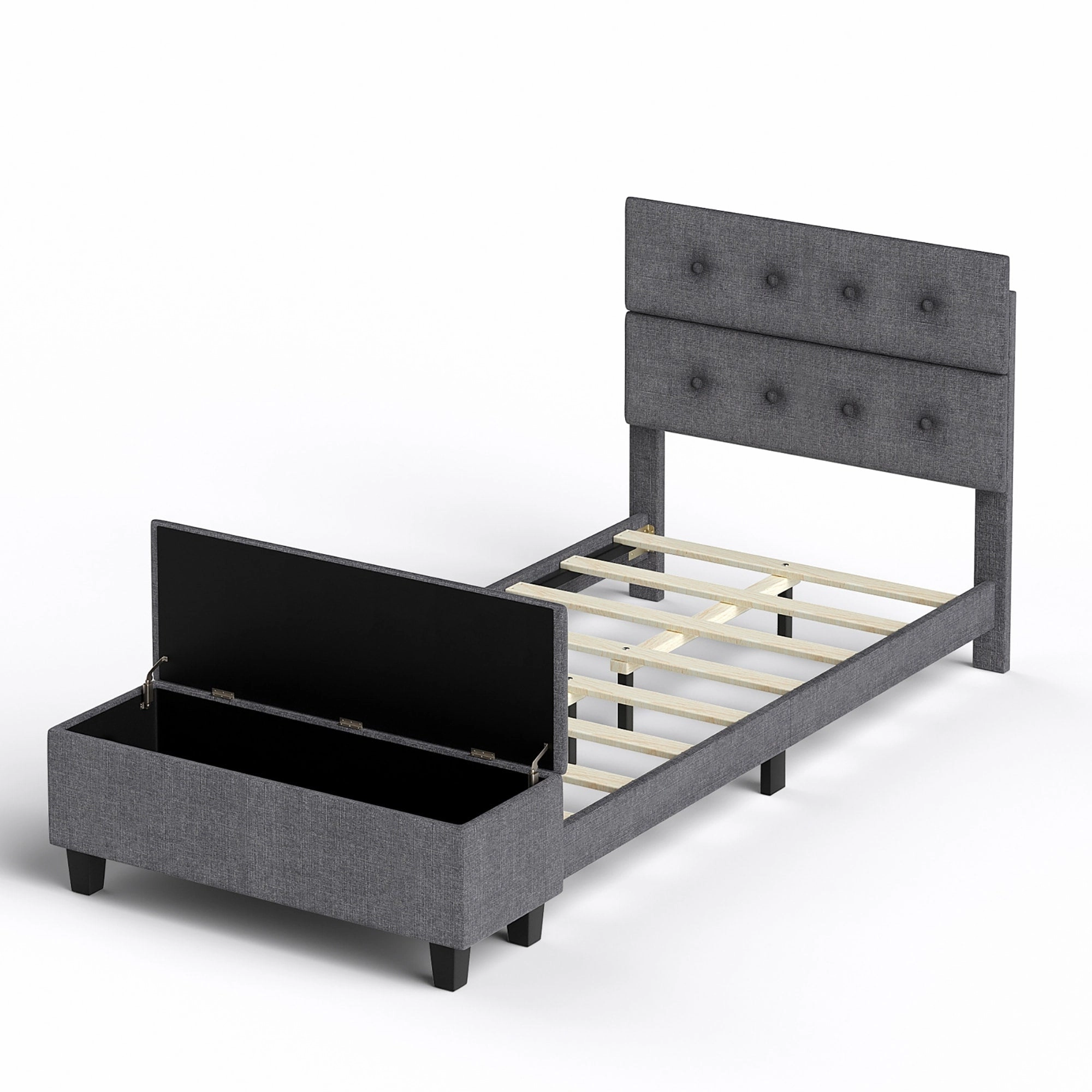 Costway Full Upholstered Bed Frame with Ottoman Storage Linen Button