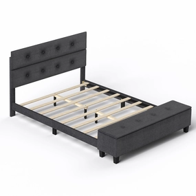 Costway Full Upholstered Bed Frame with Ottoman Storage Linen Button