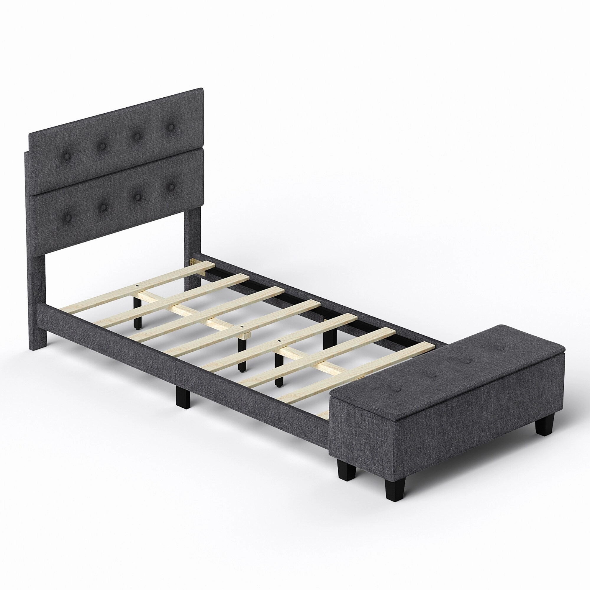 Costway Full Upholstered Bed Frame with Ottoman Storage Linen Button