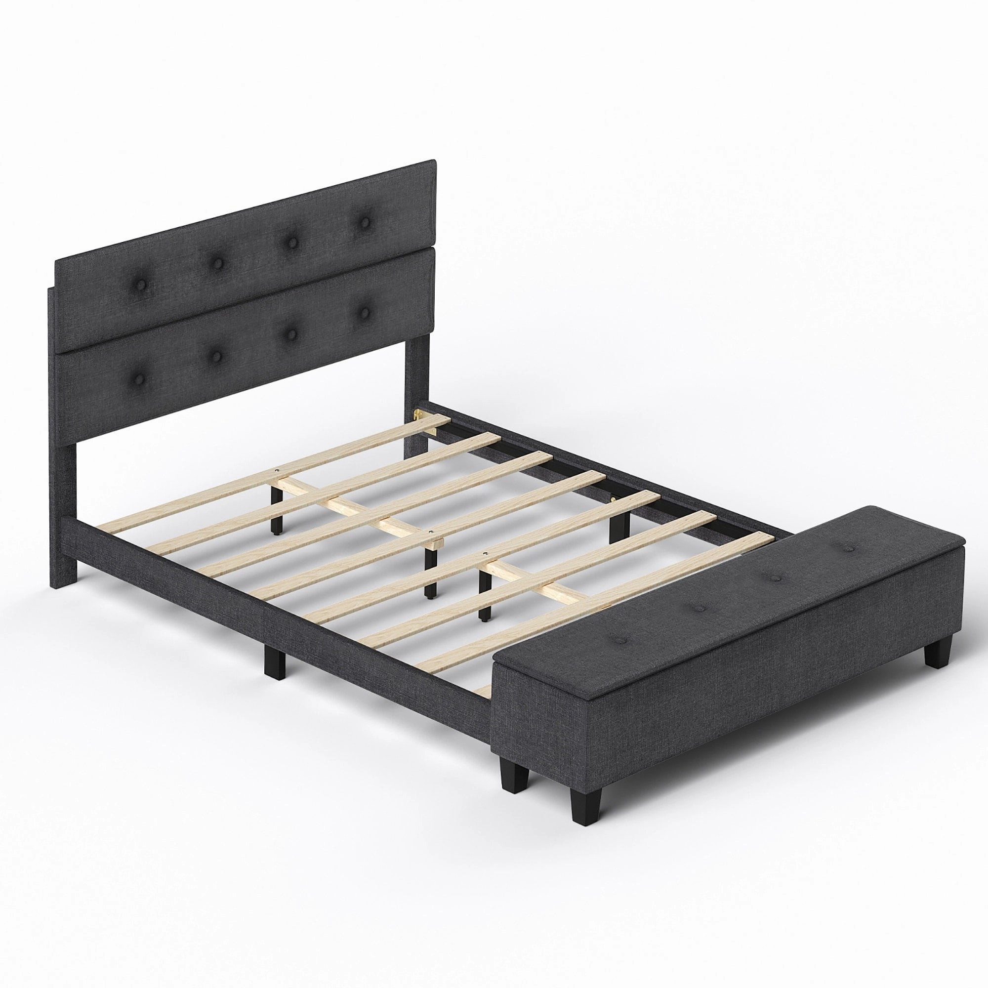 Costway Full Upholstered Bed Frame with Ottoman Storage Linen Button
