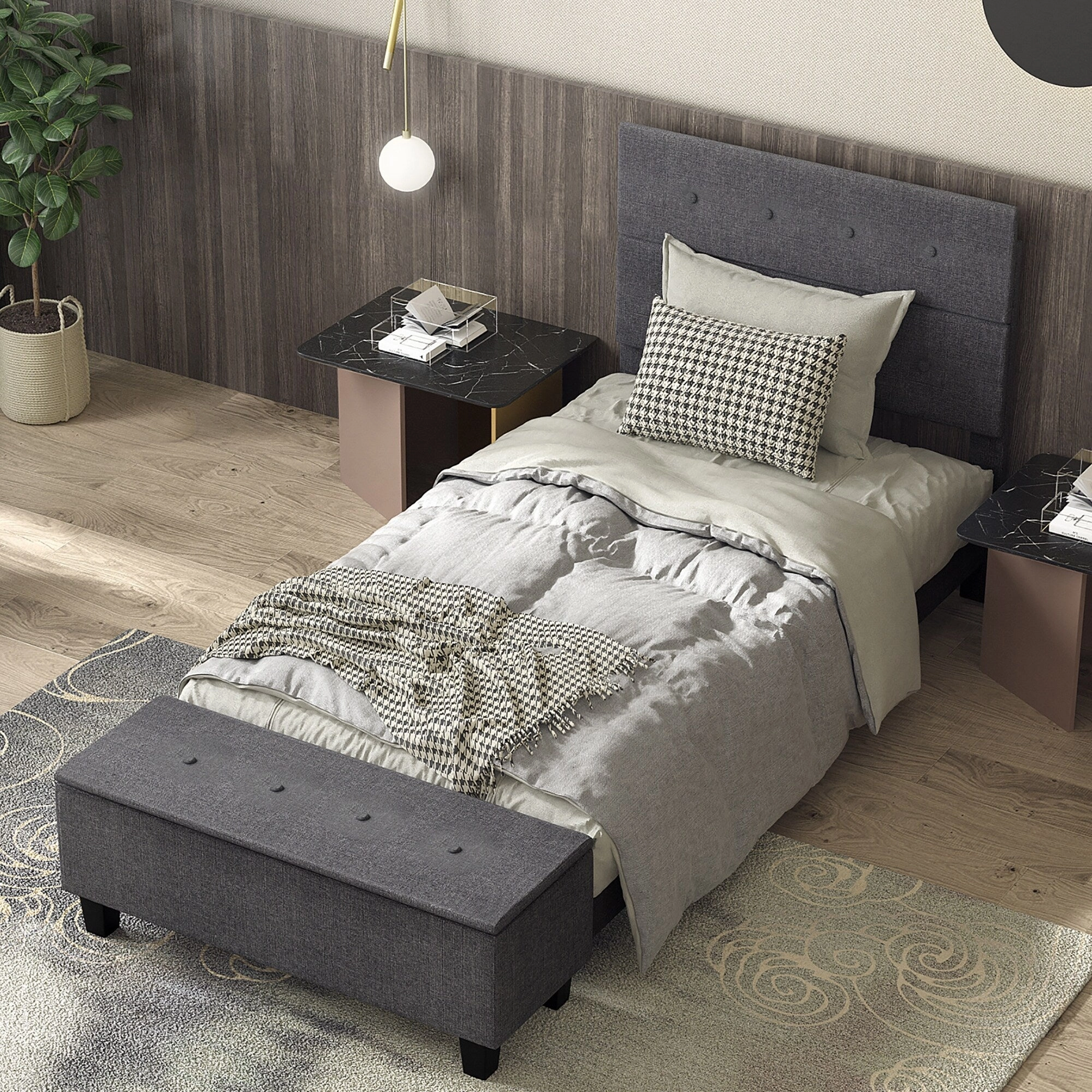 Costway Full Upholstered Bed Frame with Ottoman Storage Linen Button