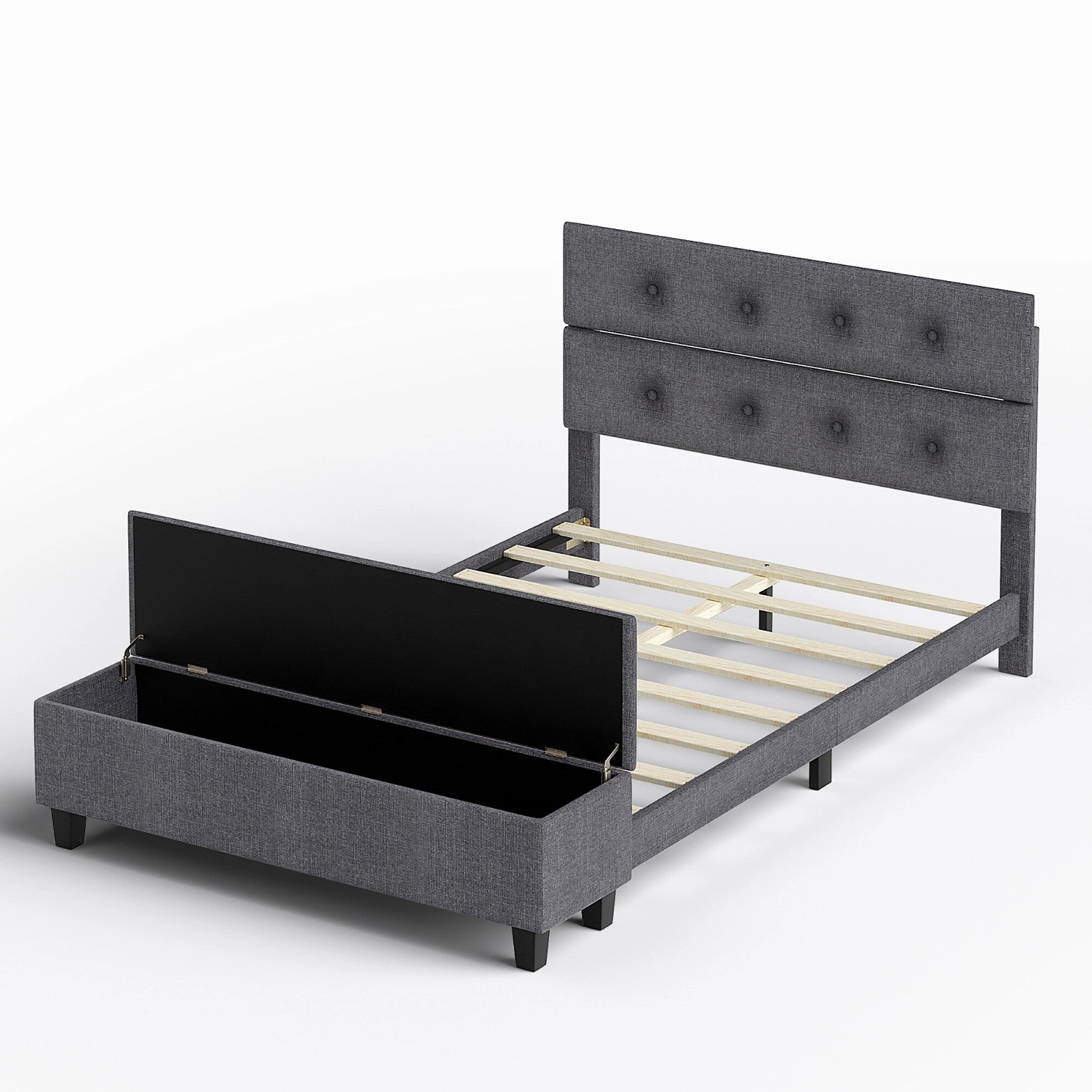 Costway Full Upholstered Bed Frame with Ottoman Storage Linen Button