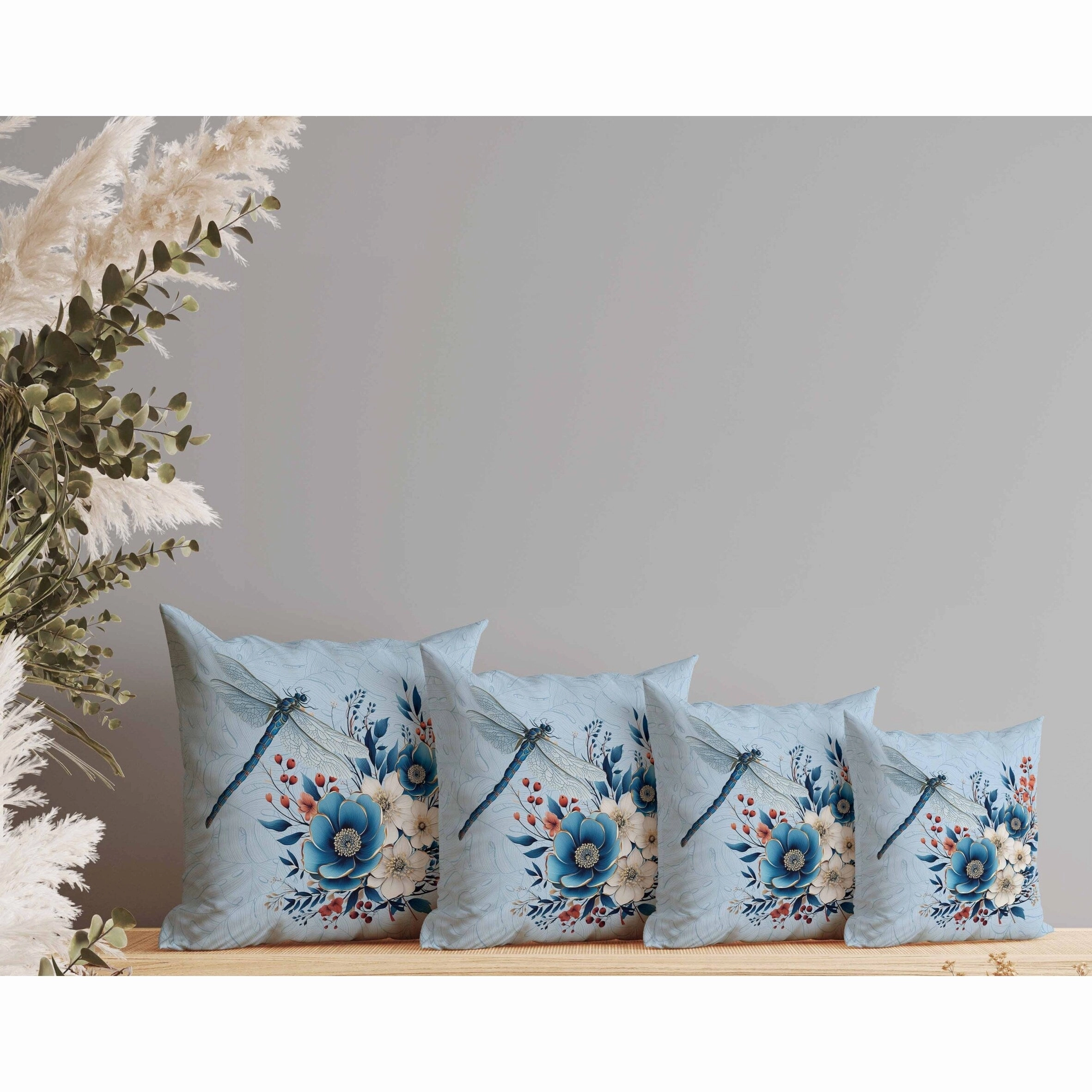 Dragonfly Haven Indoor/Outdoor Reversible Throw Pillow Blue and Cream