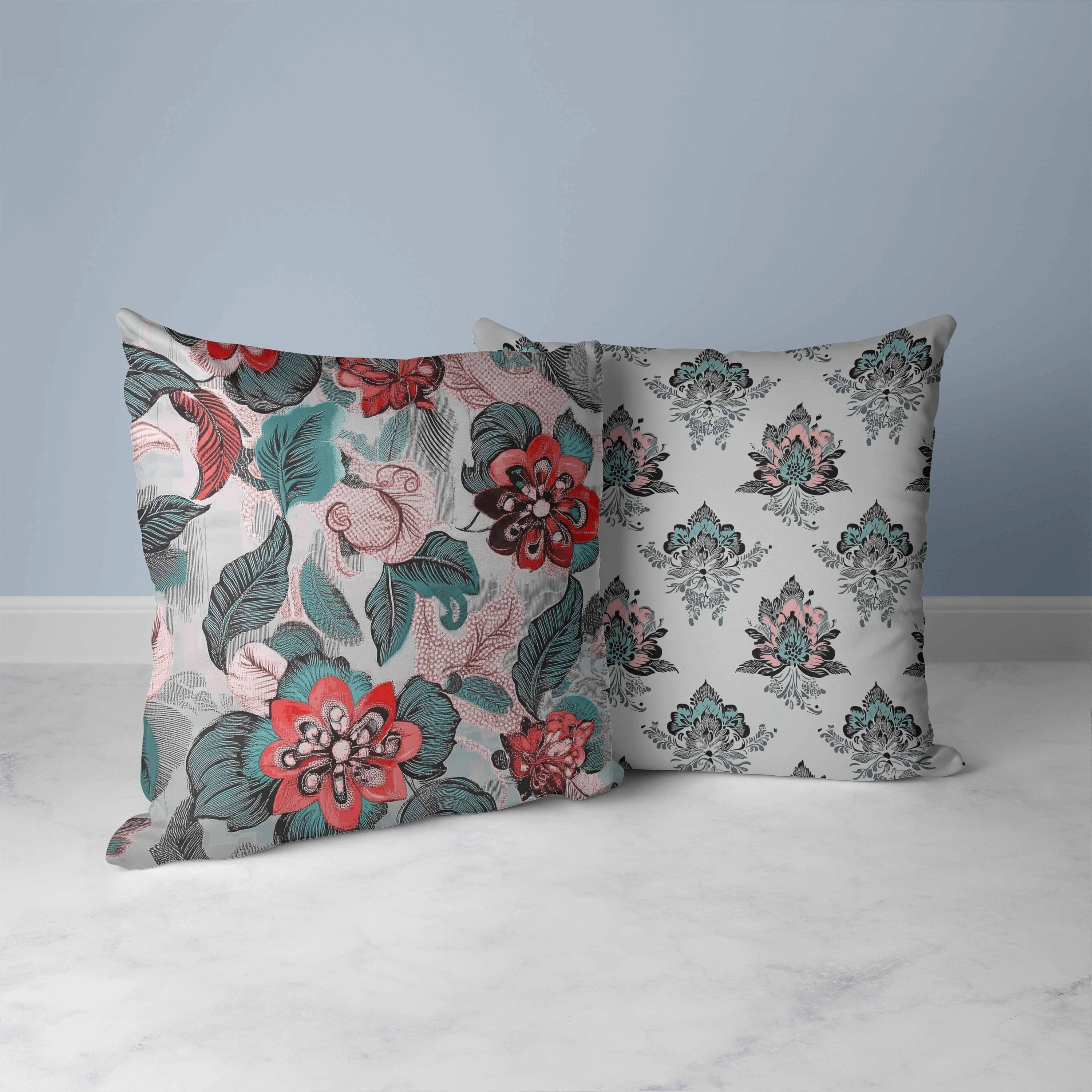 Eclectic Garden Faux Suede Reversible Throw Pillow Green and Red