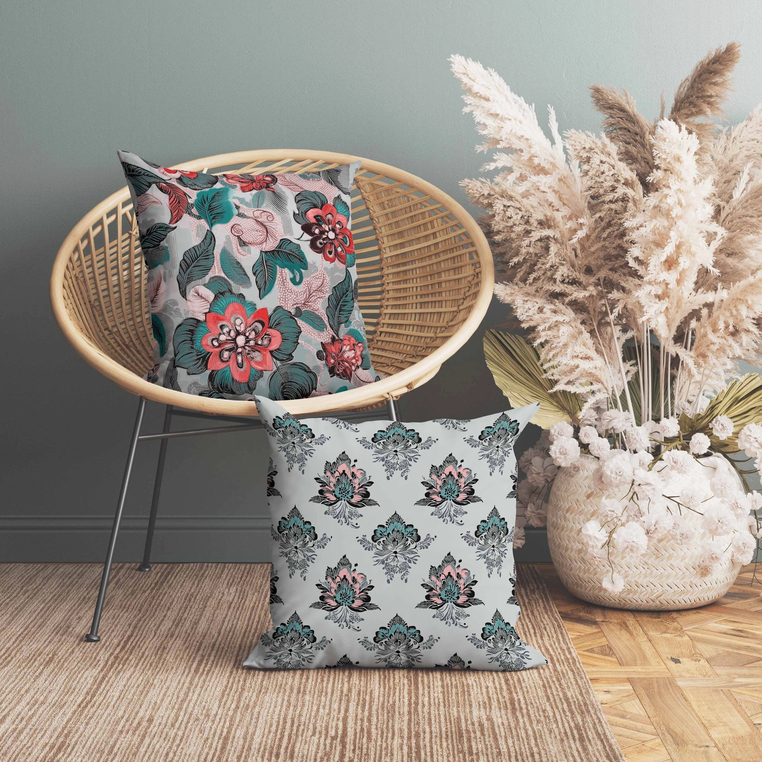 Eclectic Garden Faux Suede Reversible Throw Pillow Green and Red