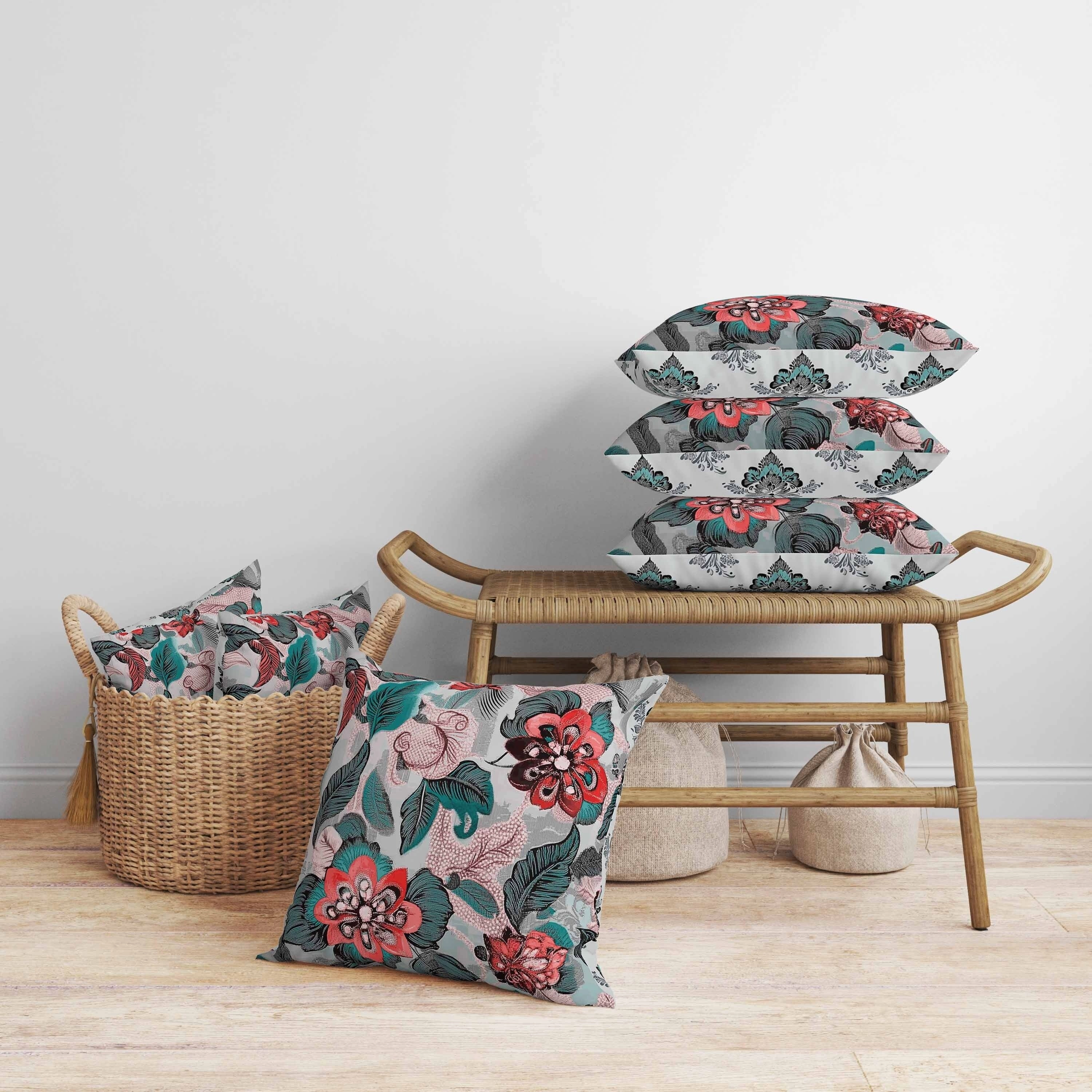 Eclectic Garden Faux Suede Reversible Throw Pillow Green and Red