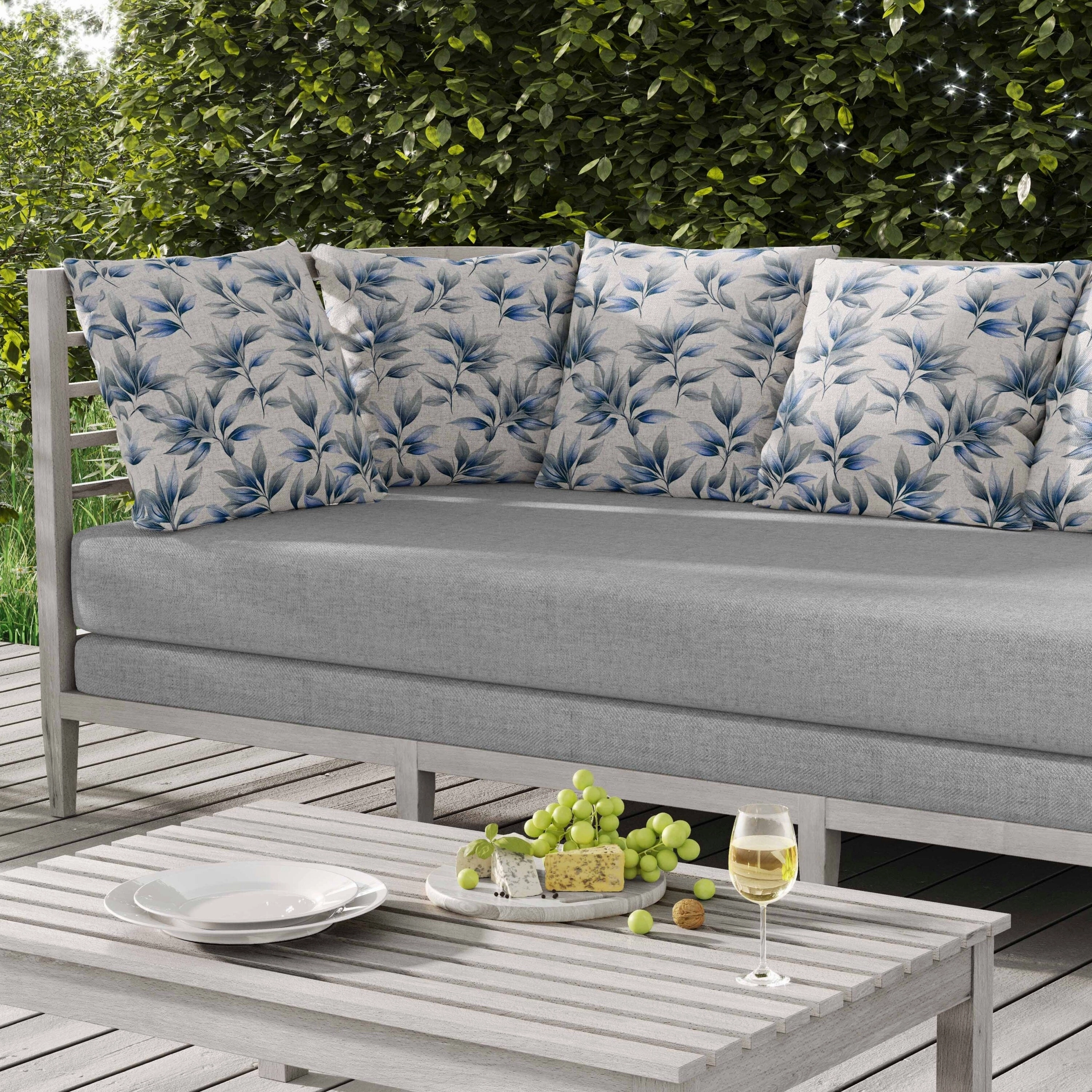 Enchanted Leaflet Indoor/Outdoor Reversible Throw Pillow Silver and Blue