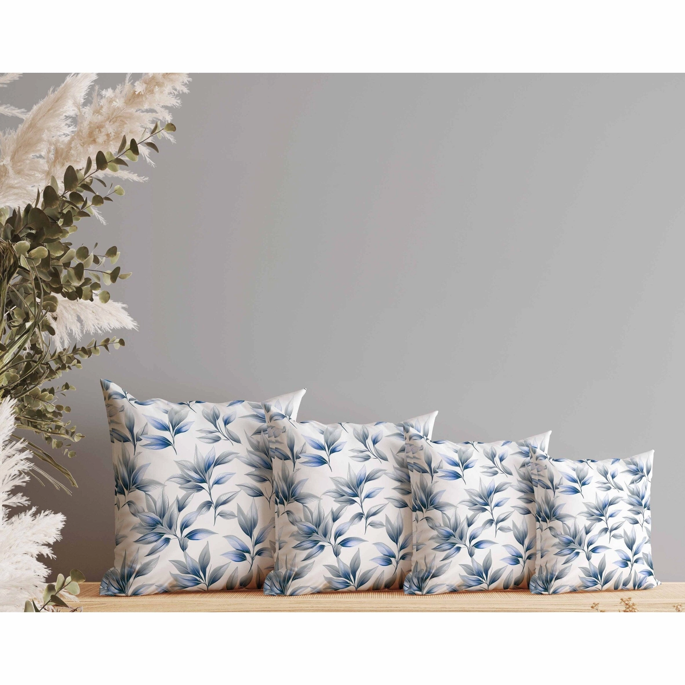 Enchanted Leaflet Indoor/Outdoor Reversible Throw Pillow Silver and Blue