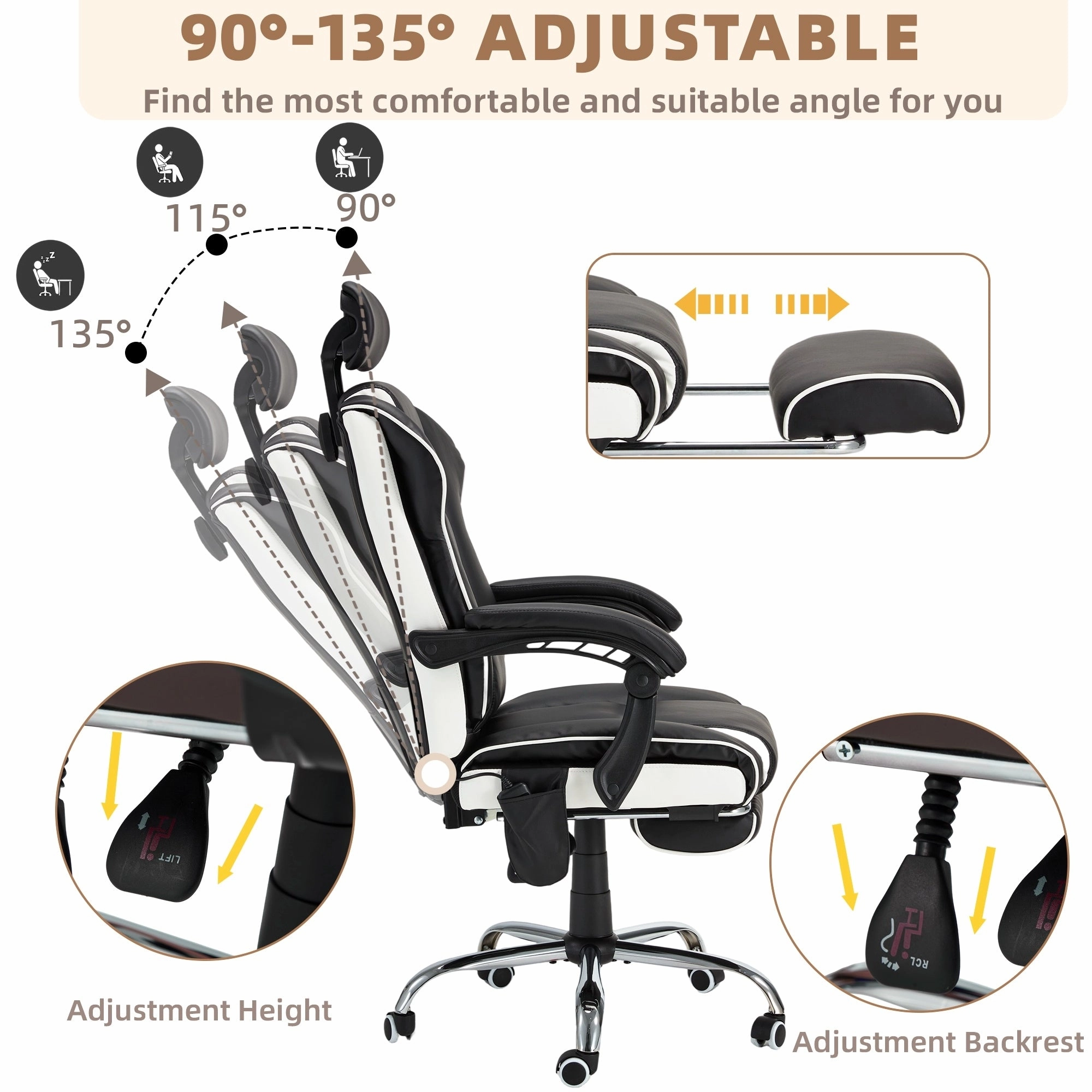EROMMY Ergonomic Gaming Chair with Adjustable Footrest. Reclining Backrest and Massage. Heated Office Chair