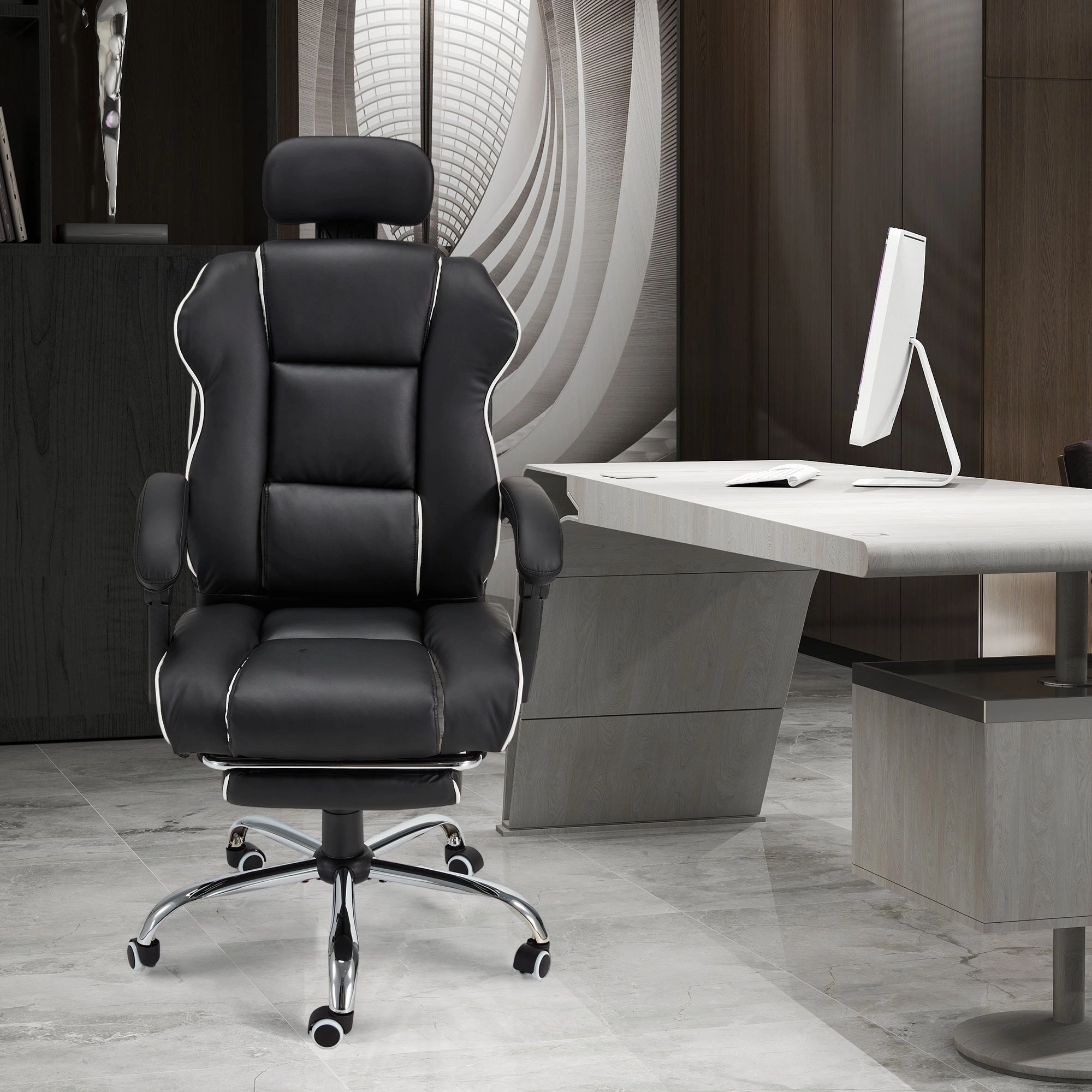 EROMMY Ergonomic Gaming Chair with Adjustable Footrest. Reclining Backrest and Massage. Heated Office Chair