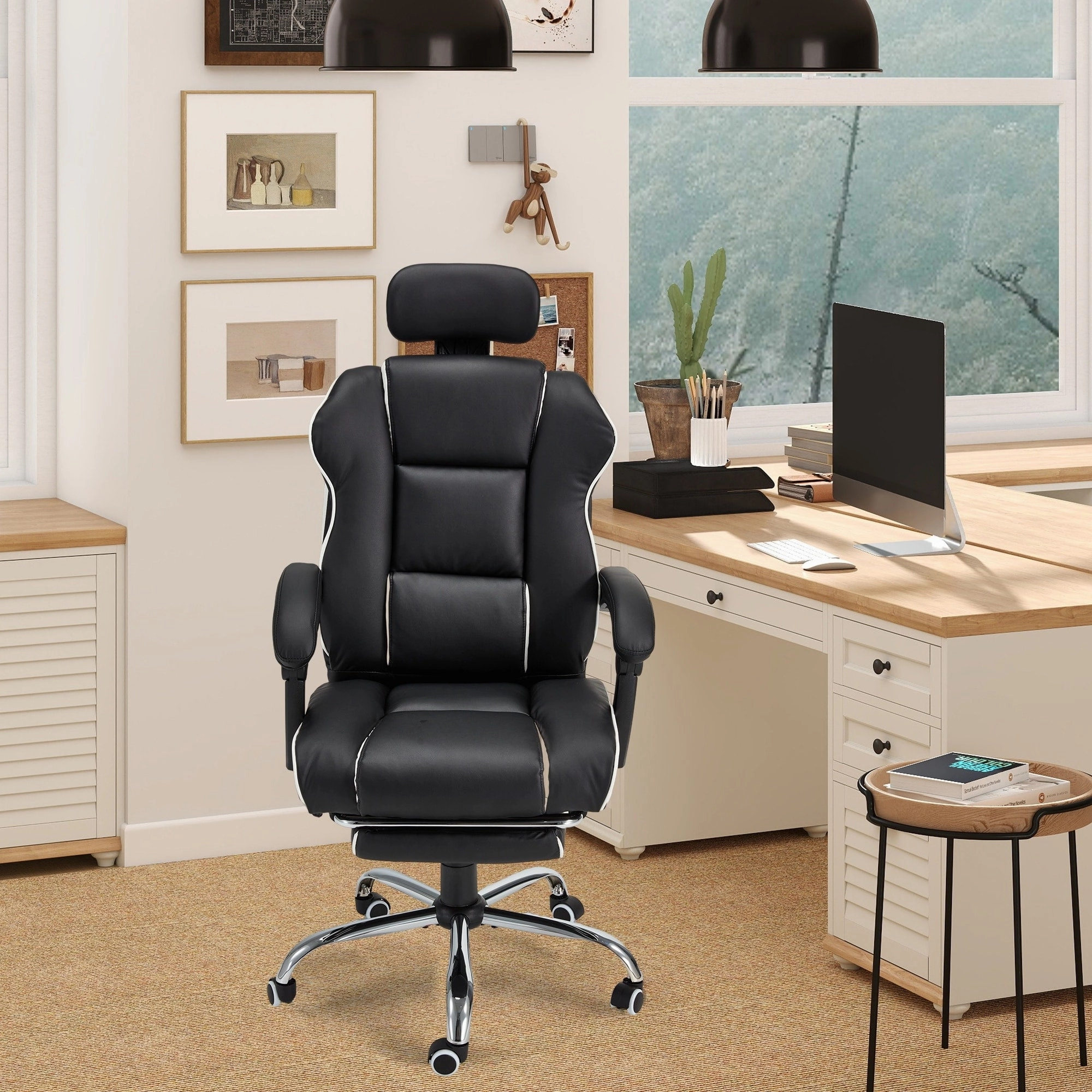 EROMMY Ergonomic Gaming Chair with Adjustable Footrest. Reclining Backrest and Massage. Heated Office Chair