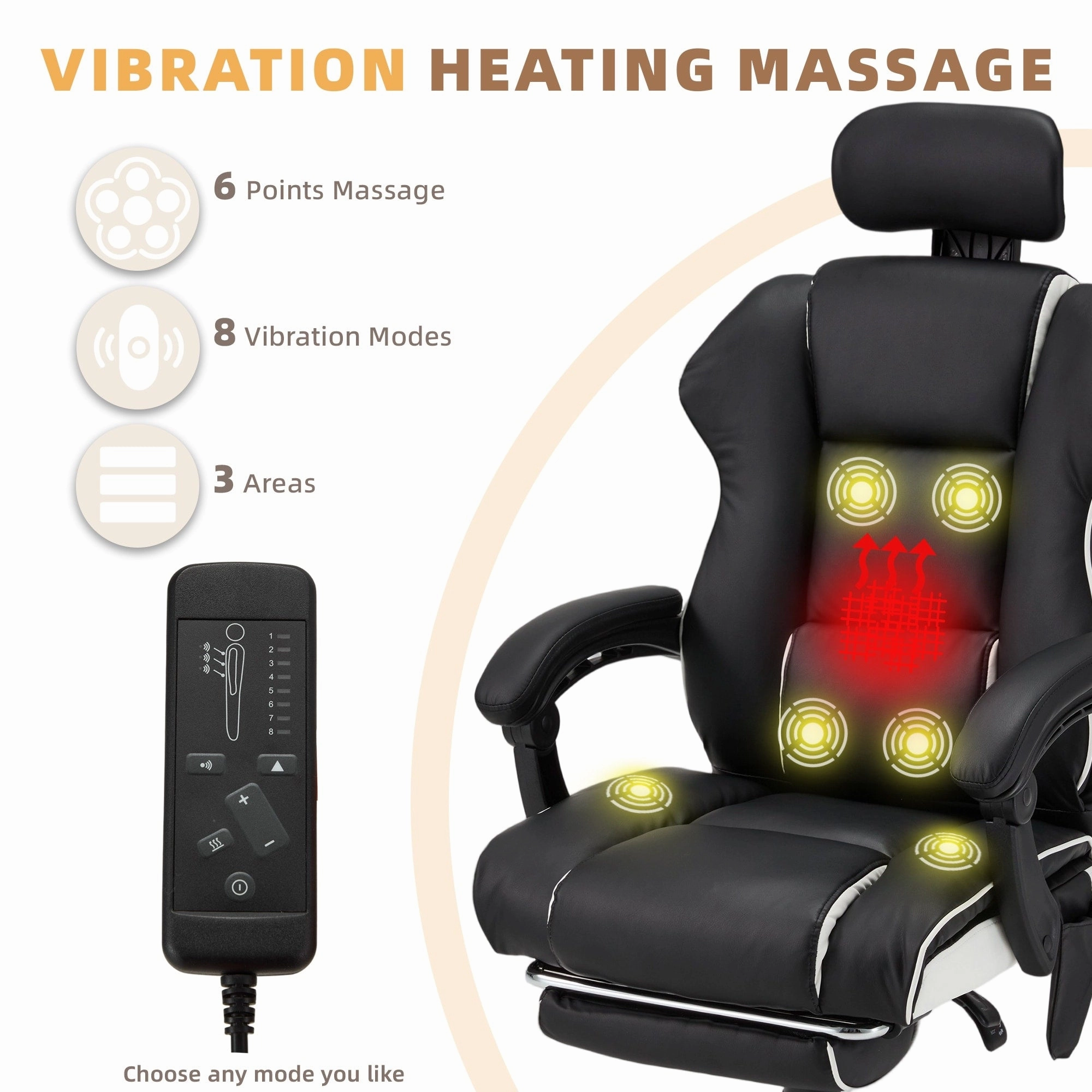 EROMMY Ergonomic Gaming Chair with Adjustable Footrest. Reclining Backrest and Massage. Heated Office Chair
