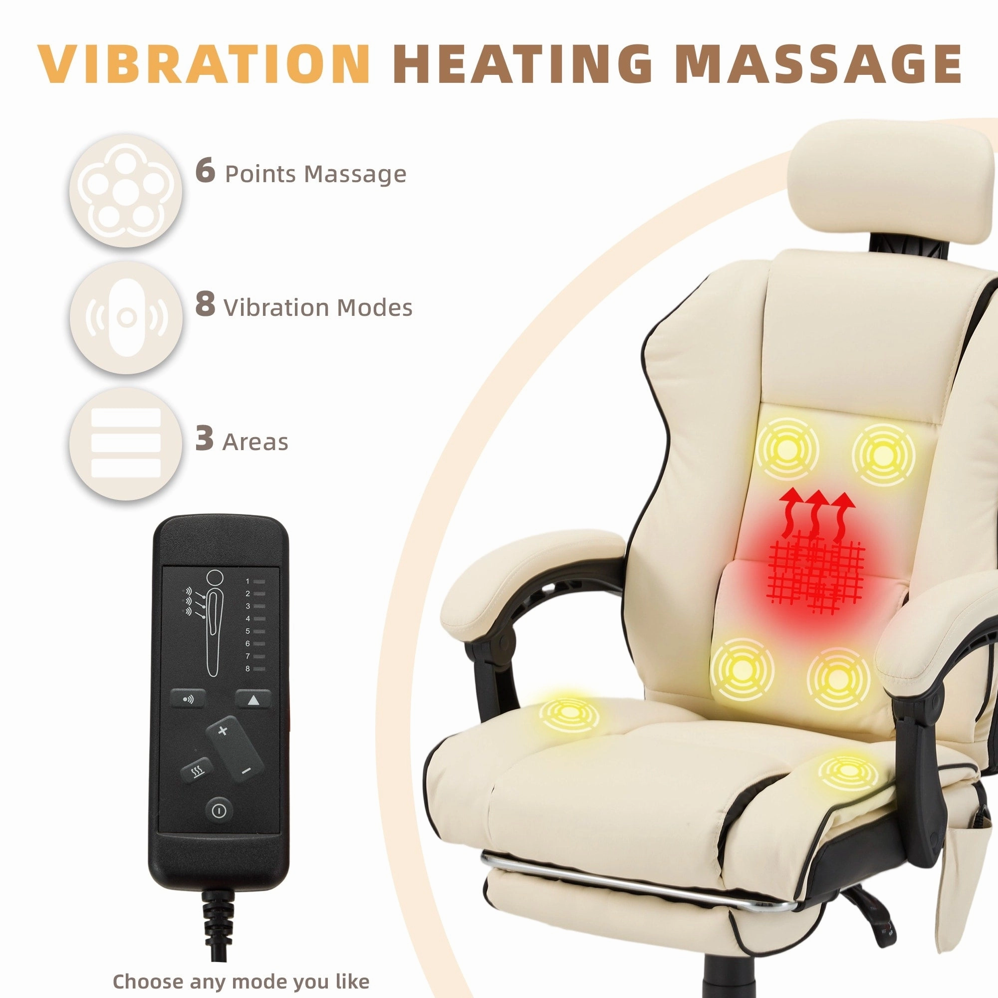 EROMMY Ergonomic Gaming Chair with Adjustable Footrest. Reclining Backrest and Massage. Heated Office Chair