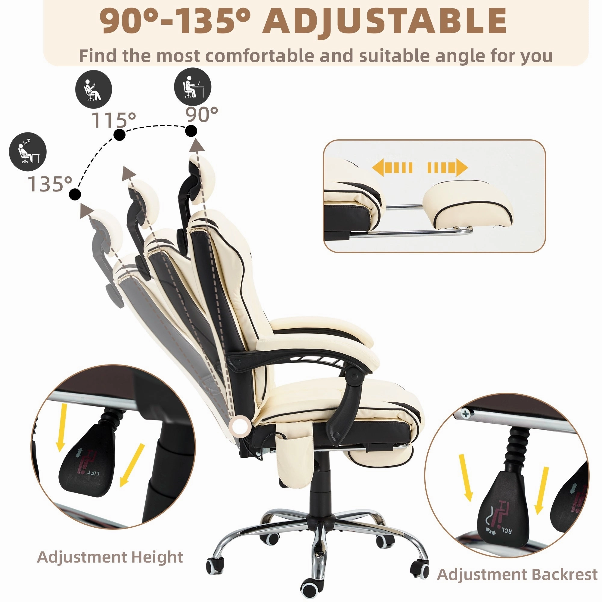 EROMMY Ergonomic Gaming Chair with Adjustable Footrest. Reclining Backrest and Massage. Heated Office Chair