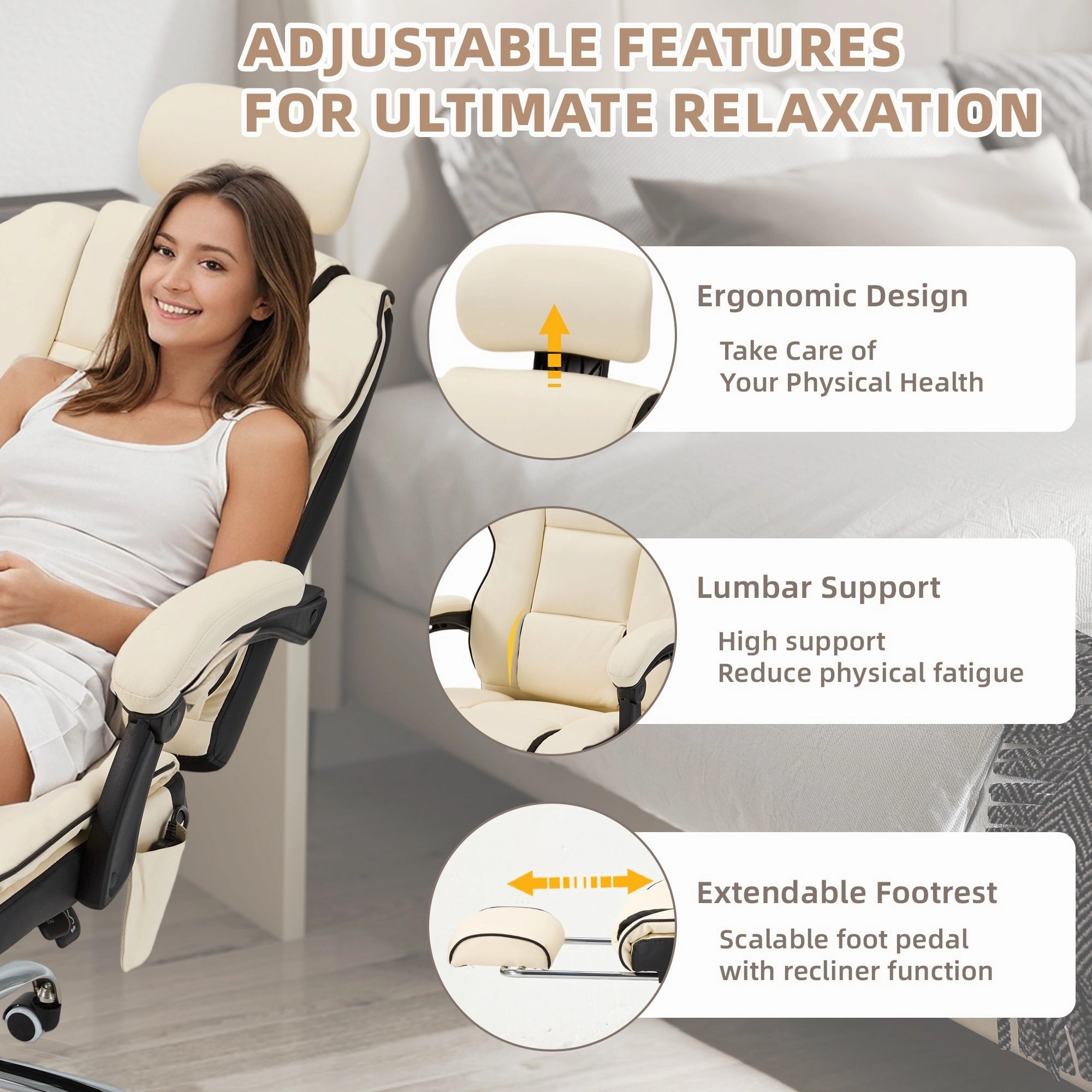 EROMMY Ergonomic Gaming Chair with Adjustable Footrest. Reclining Backrest and Massage. Heated Office Chair