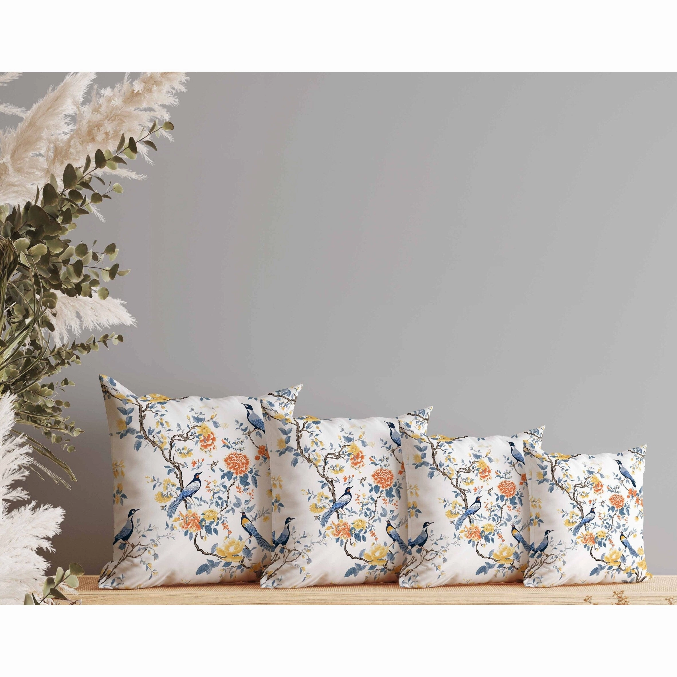 Flight of the Forest Indoor/Outdoor Reversible Throw Pillow White and Blue
