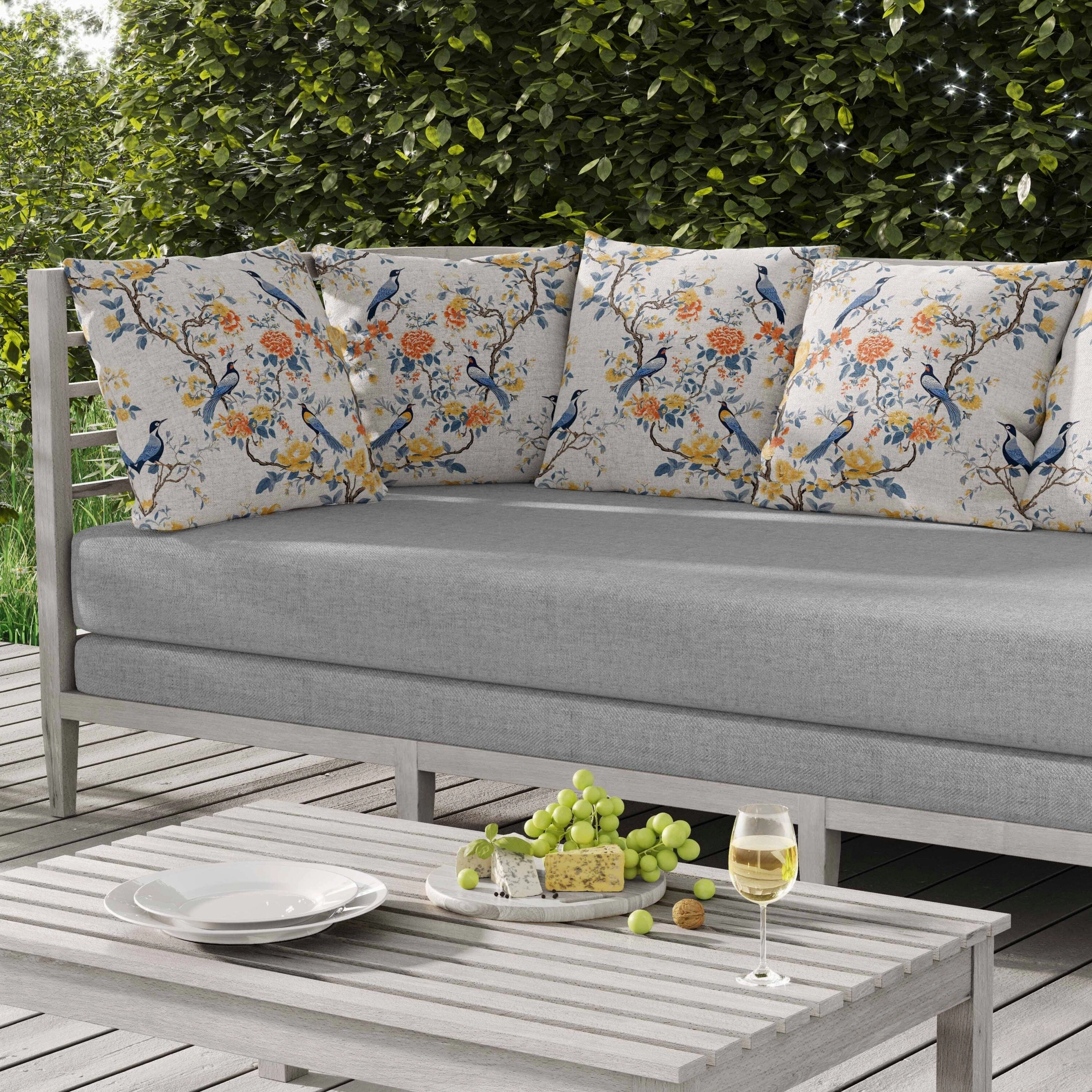 Flight of the Forest Indoor/Outdoor Reversible Throw Pillow White and Blue