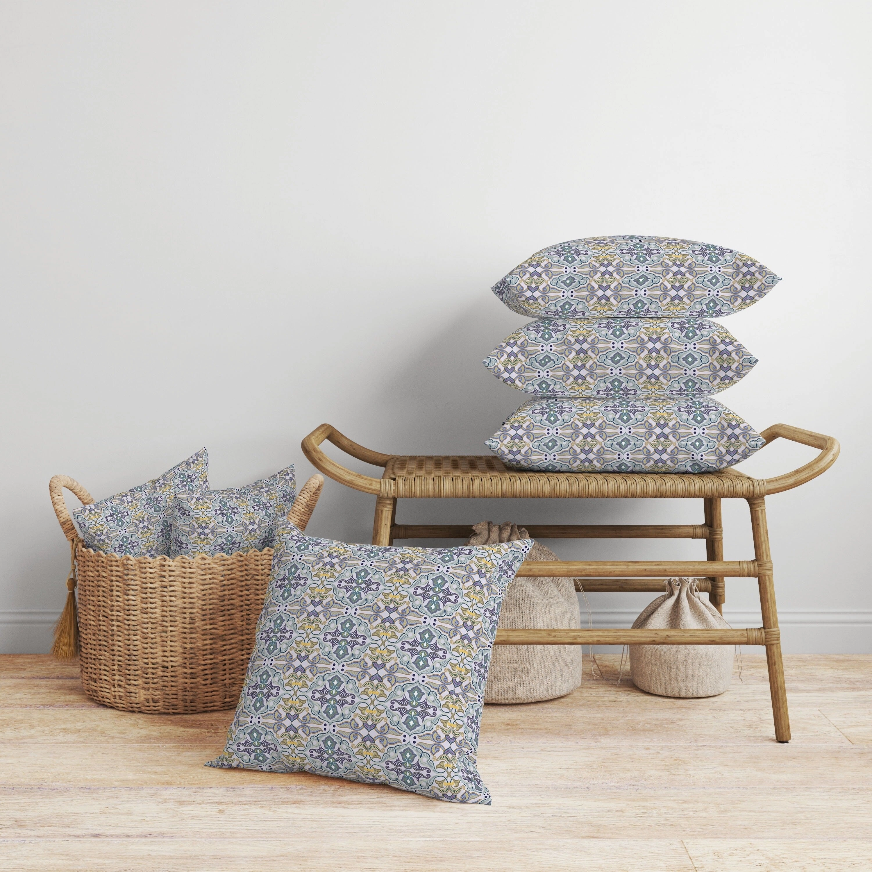 Floral Elegance Faux Suede Reversible Throw Pillow Blue and Yellow
