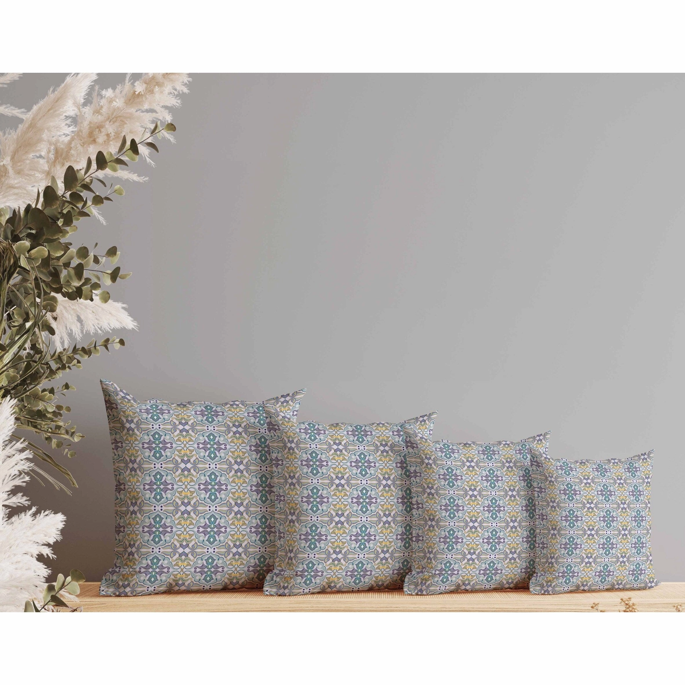 Floral Elegance Faux Suede Reversible Throw Pillow Blue and Yellow