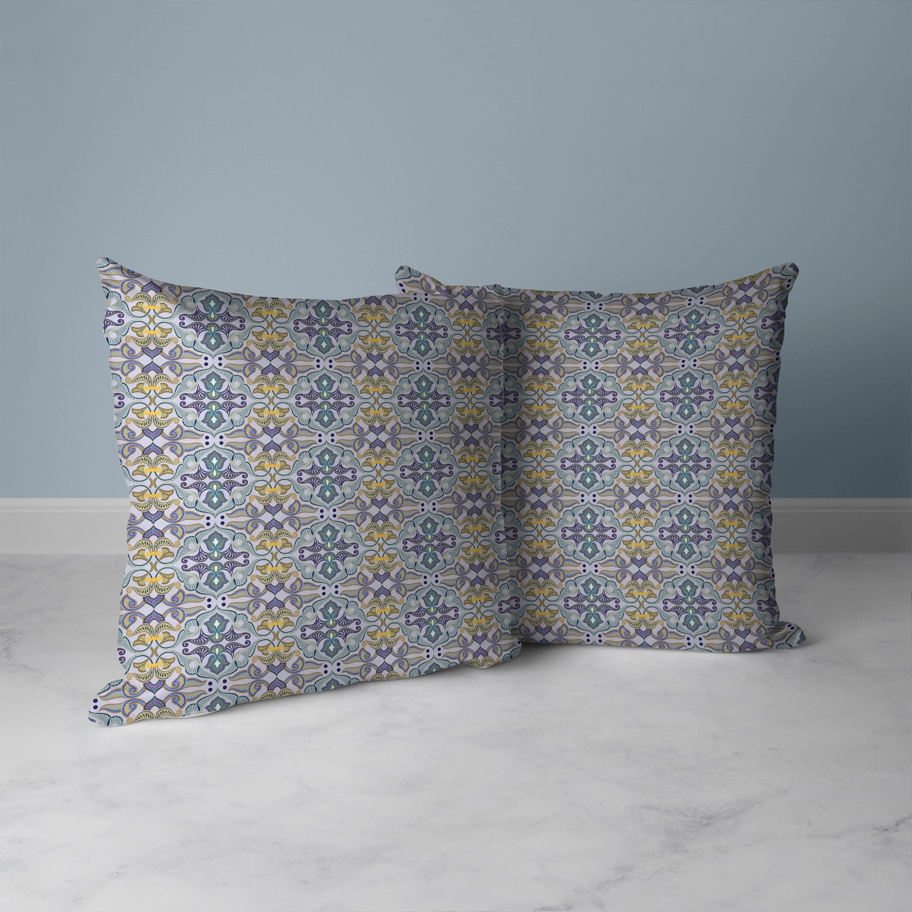 Floral Elegance Faux Suede Reversible Throw Pillow Blue and Yellow
