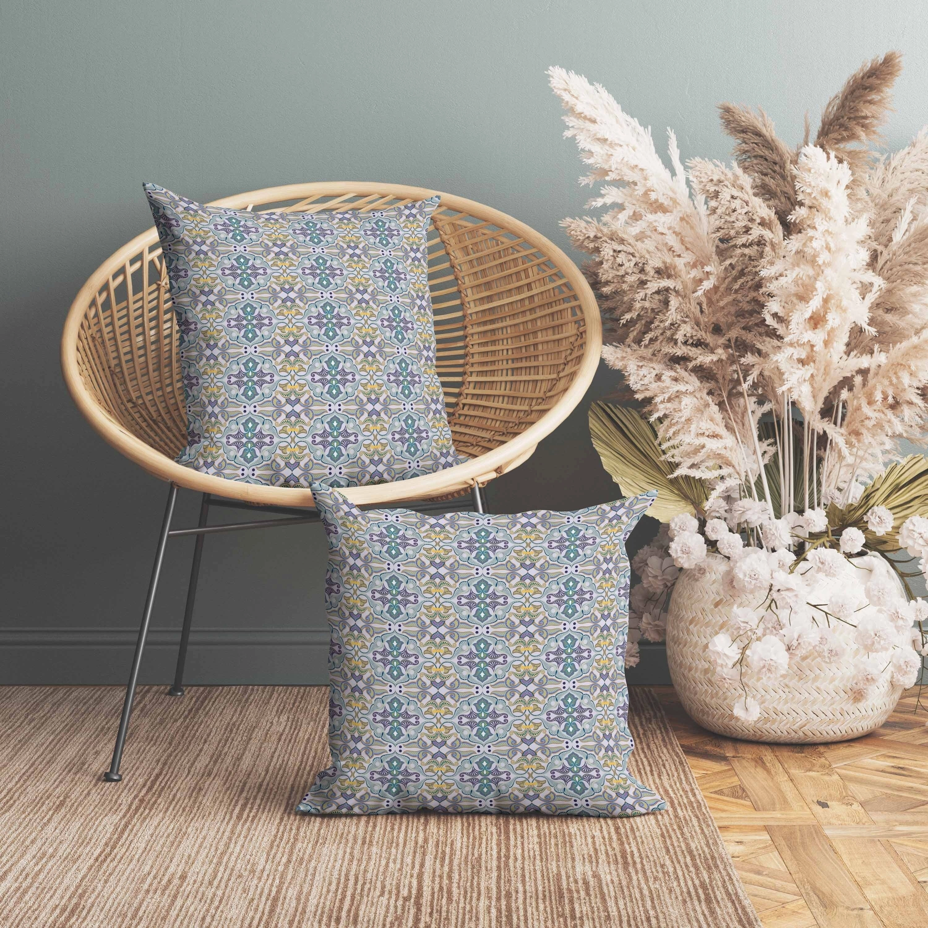 Floral Elegance Faux Suede Reversible Throw Pillow Blue and Yellow