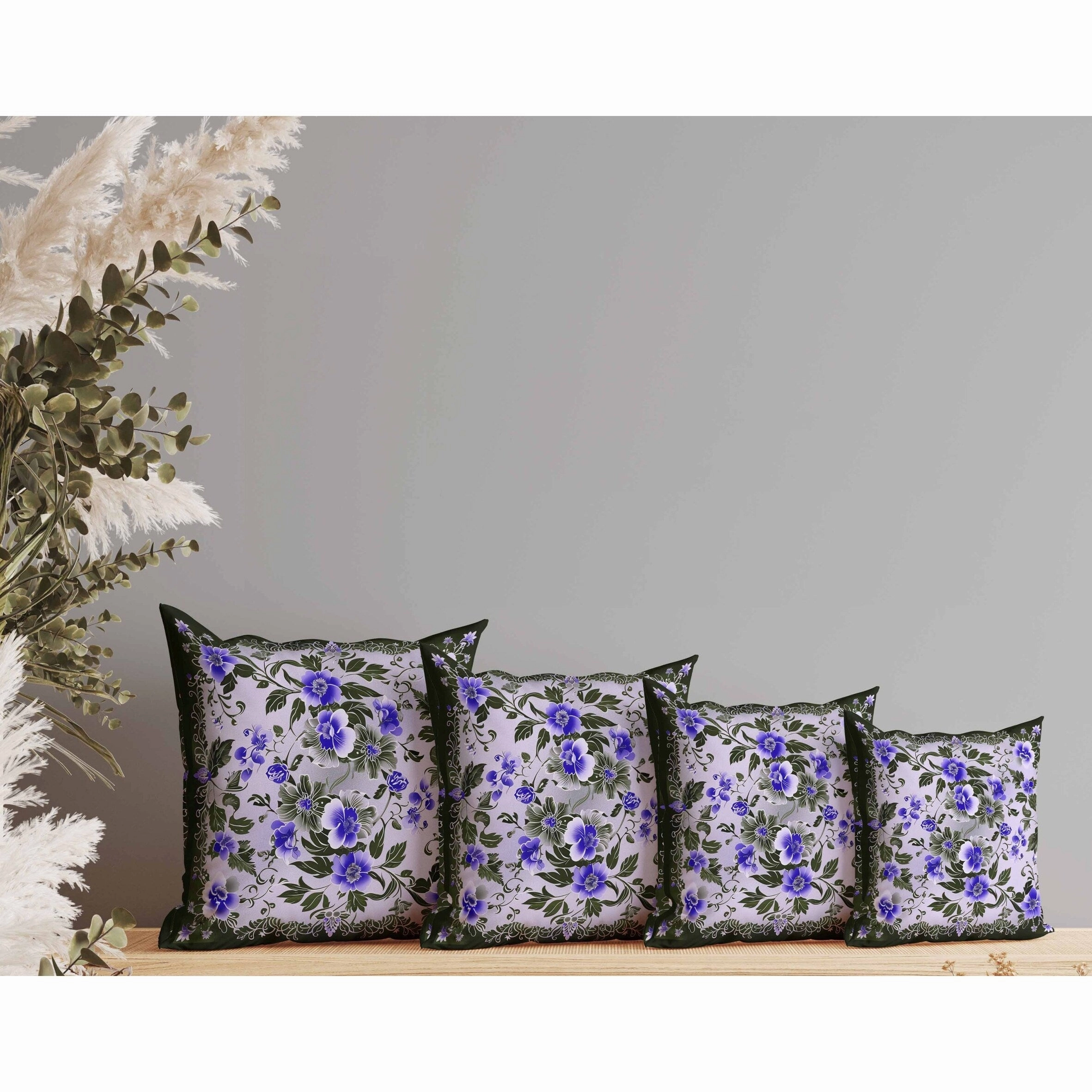 Flower Hub Faux Suede Reversible Throw Pillow Blue and Olive