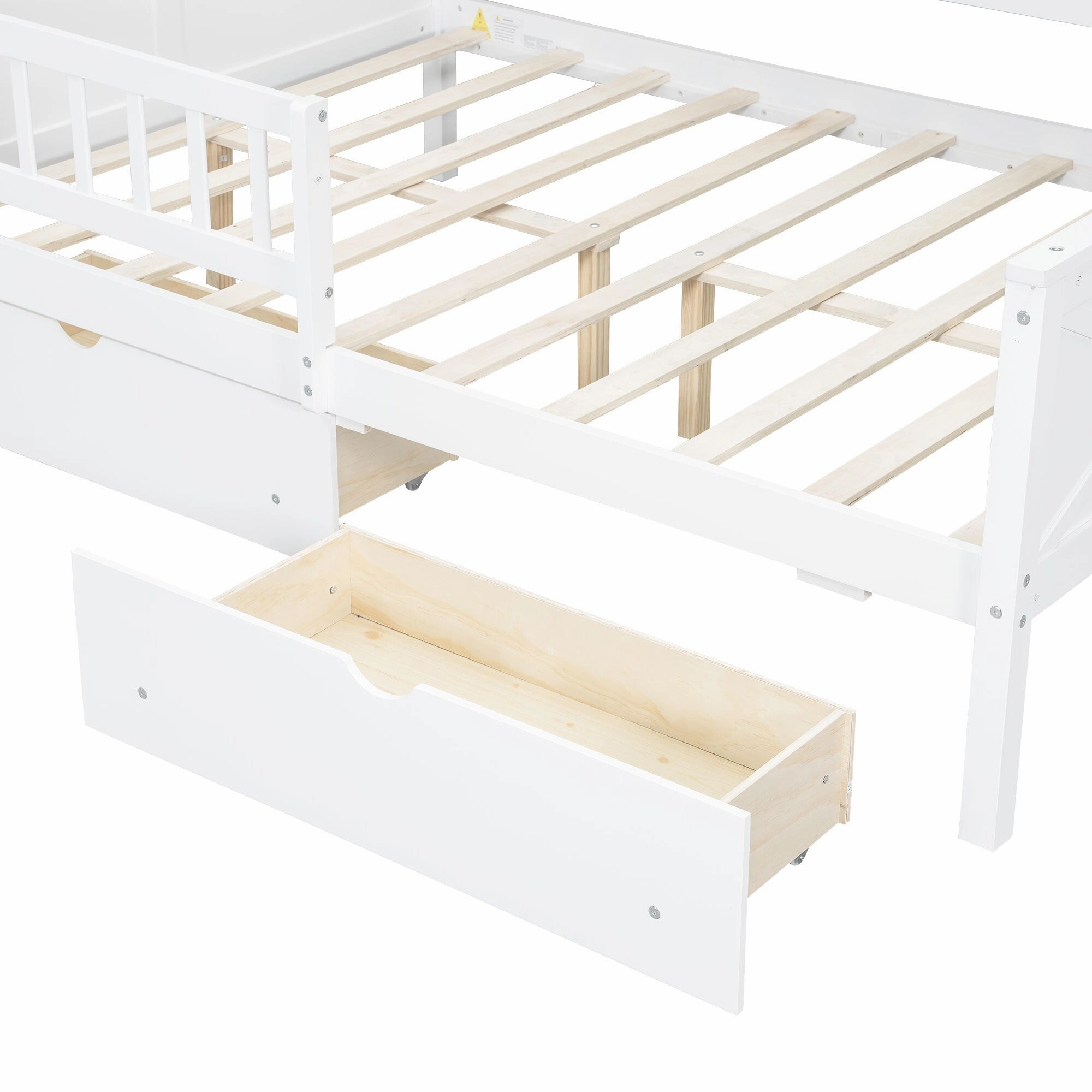 Full Size House Frame Platform Bed with LED Canopy. Storage Drawers & Bookshelf