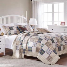 Greenland Home Oxford Quilted Bedspread Set. Traditional Plaid. Cotton