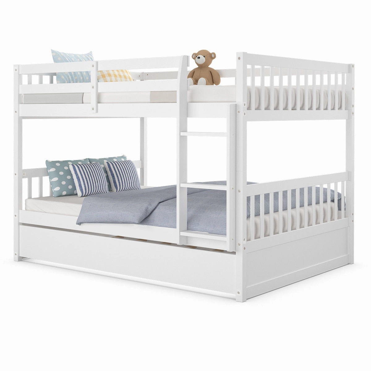 Gymax Full over Full Bunk Bed Platform Wood Bed Captain's Bed w/