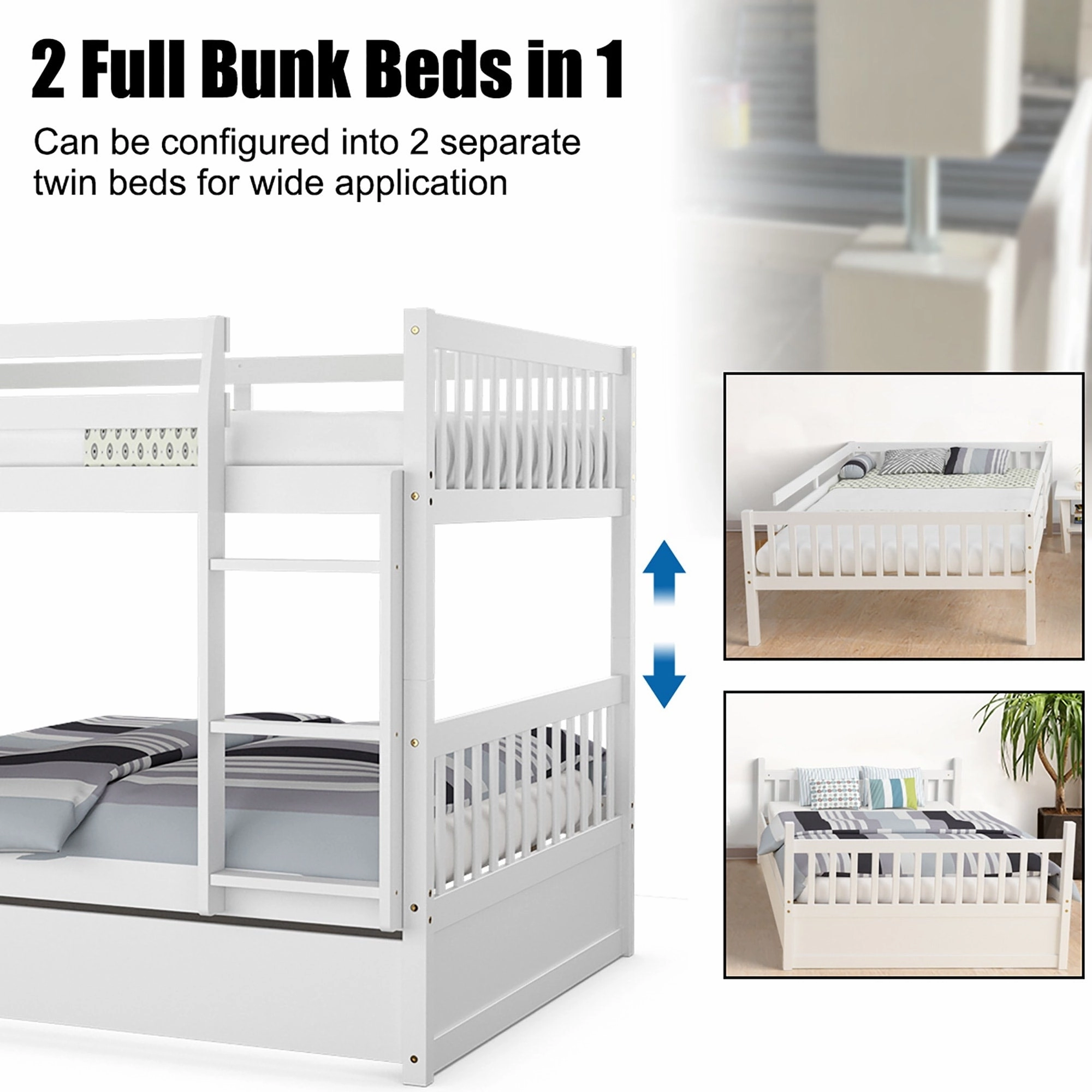 Gymax Full over Full Bunk Bed Platform Wood Bed Captain's Bed w/