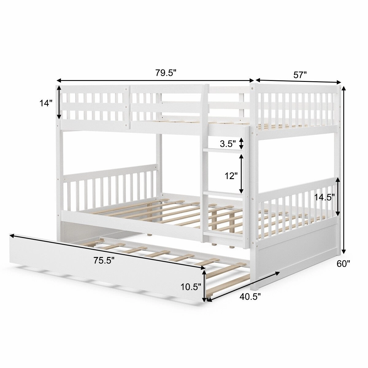 Gymax Full over Full Bunk Bed Platform Wood Bed Captain's Bed w/