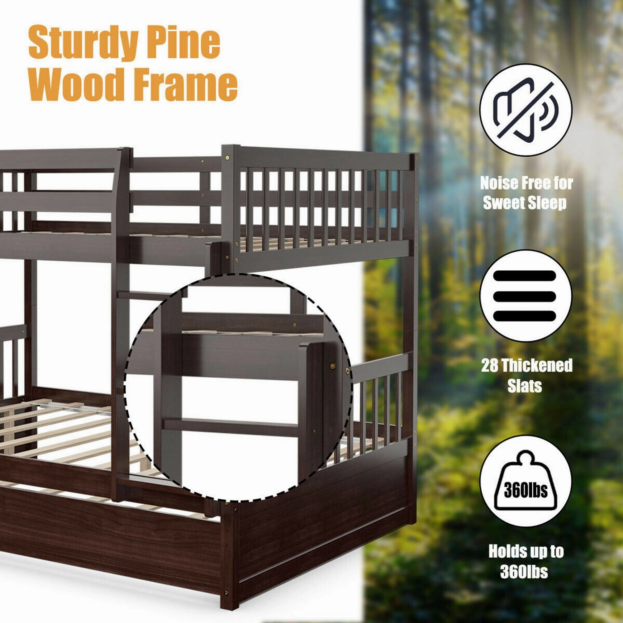 Gymax Full over Full Bunk Bed Platform Wood Bed w/ Trundle & Ladder