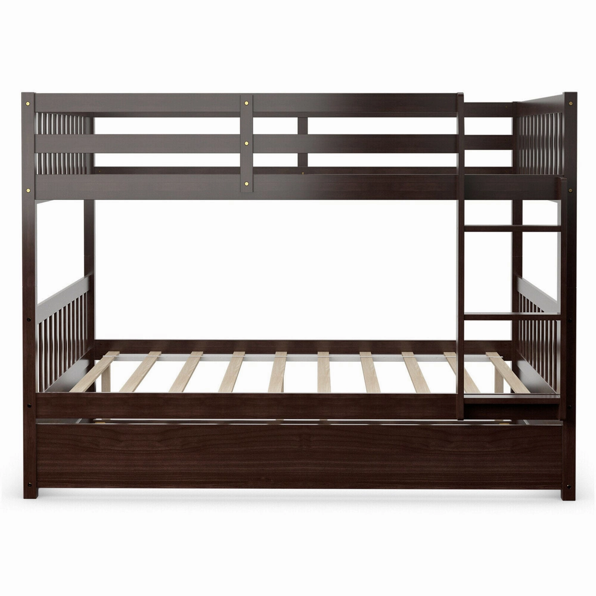Gymax Full over Full Bunk Bed Platform Wood Bed w/ Trundle & Ladder