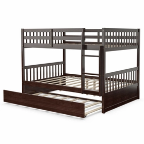 Gymax Full over Full Bunk Bed Platform Wood Bed w/ Trundle & Ladder