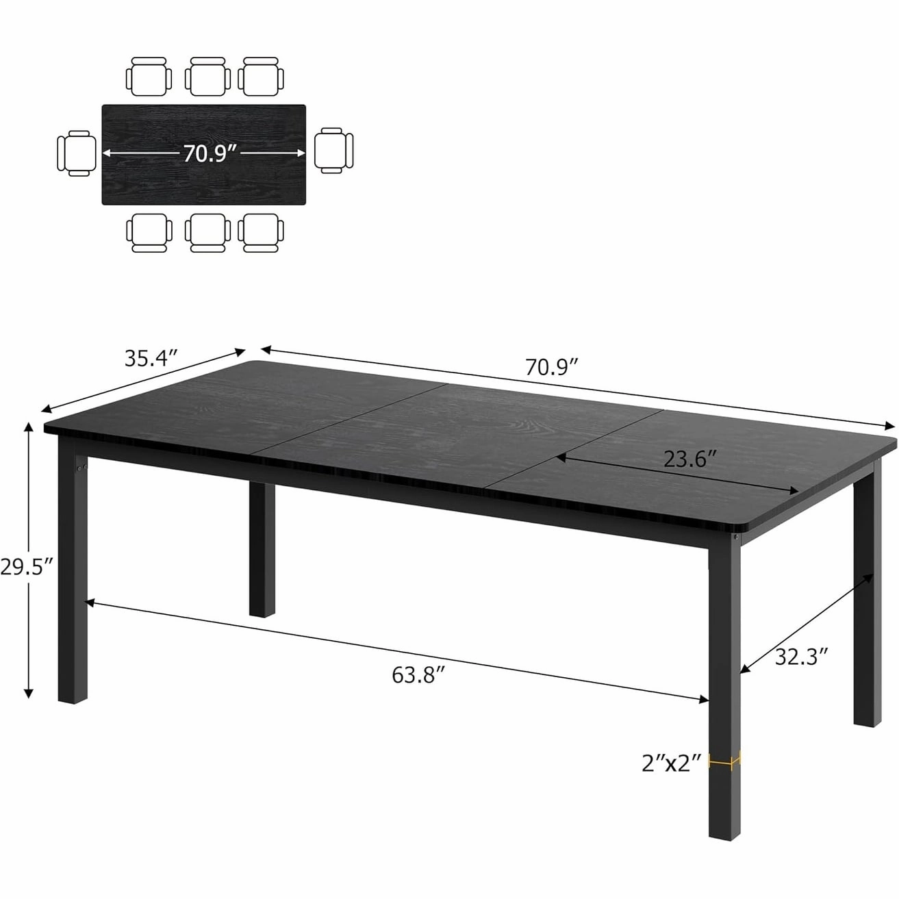 Industrial Dining Table for 8. Wooden Long Dinner Table. Kitchen Table