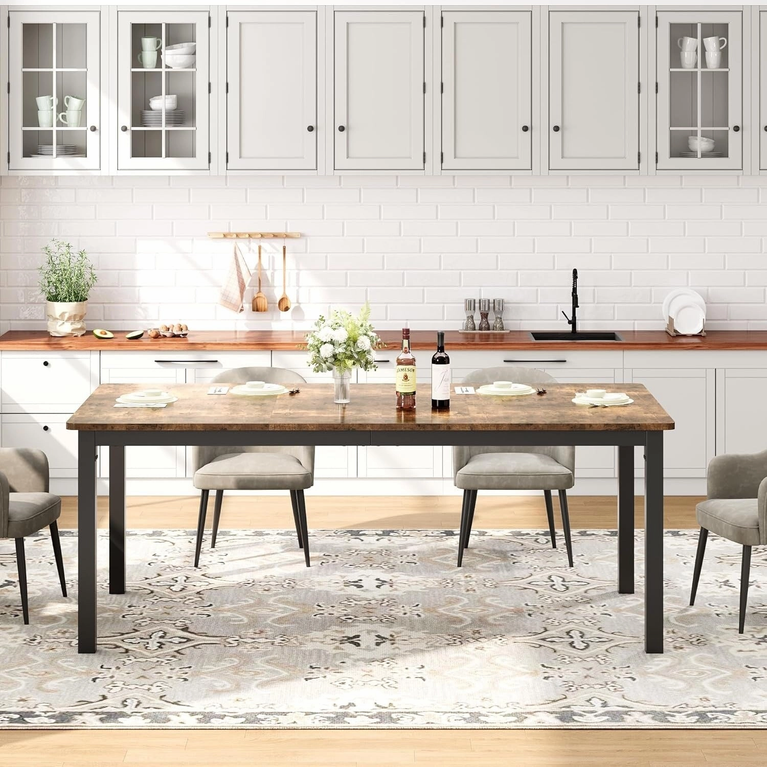 Industrial Dining Table for 8. Wooden Long Dinner Table. Kitchen Table