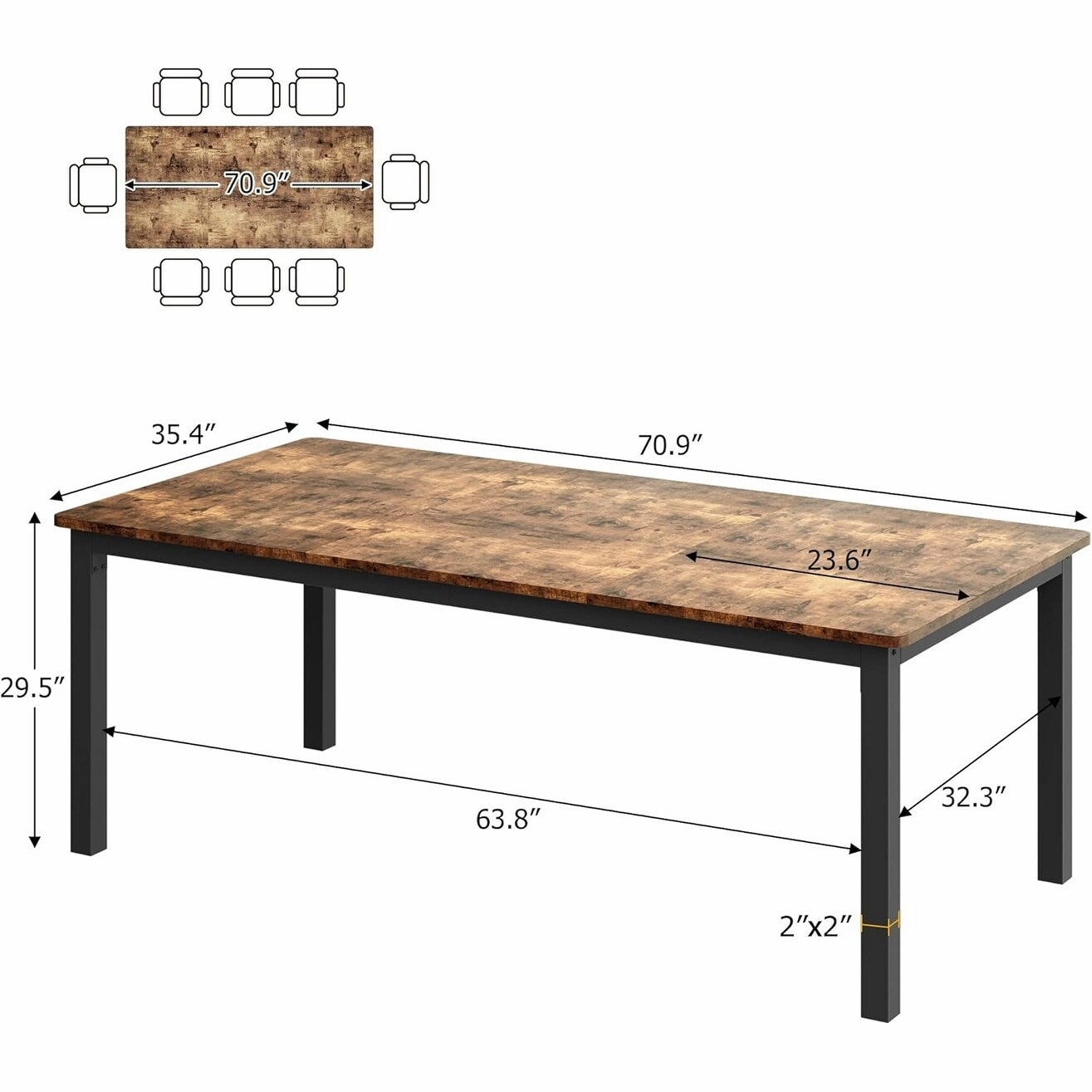 Industrial Dining Table for 8. Wooden Long Dinner Table. Kitchen Table