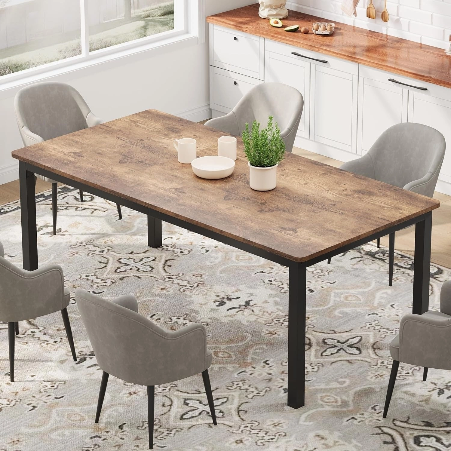 Industrial Dining Table for 8. Wooden Long Dinner Table. Kitchen Table